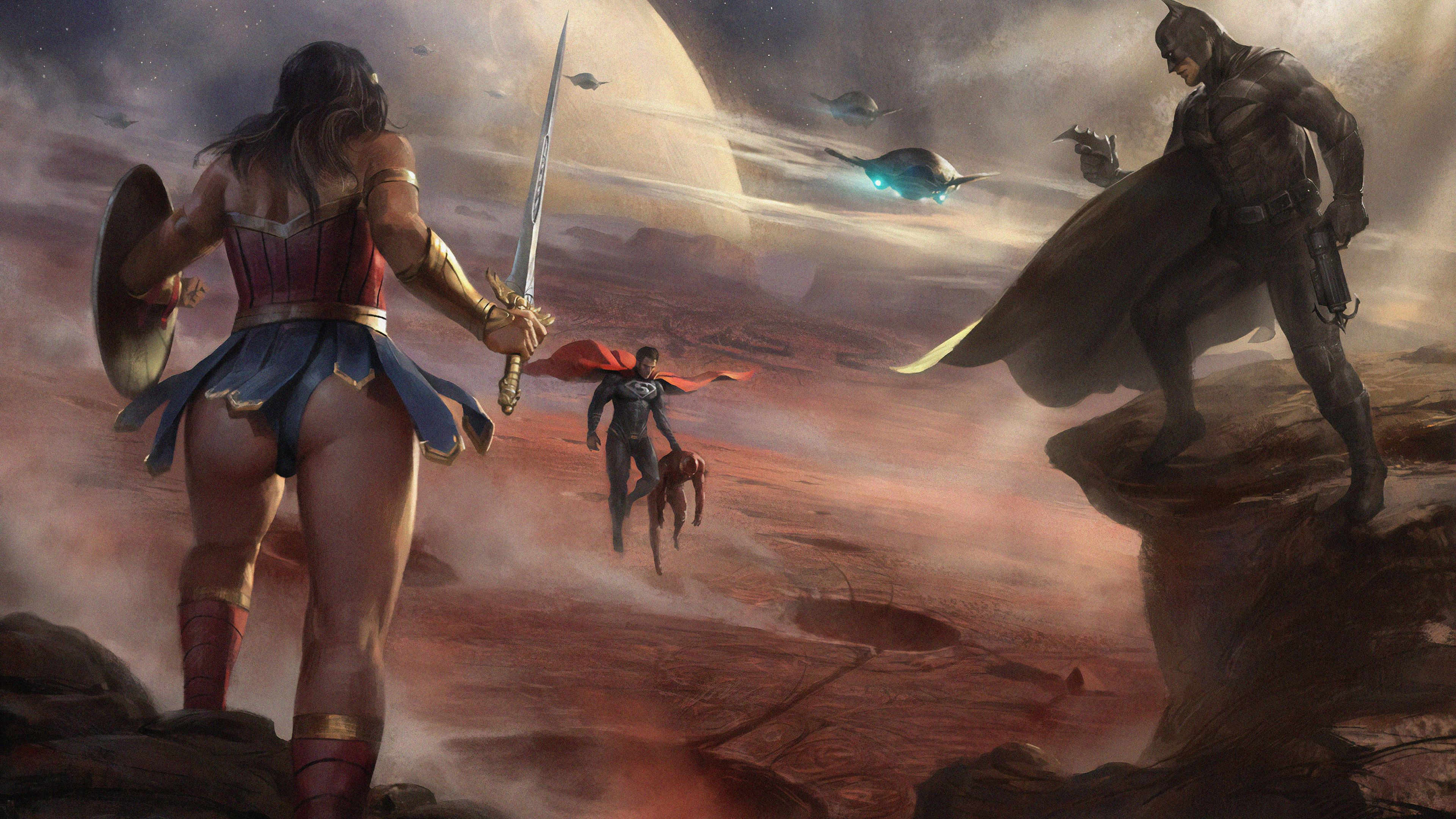 Wallpaper 4k Diana And Bruce Saving Flash From Superman 4k