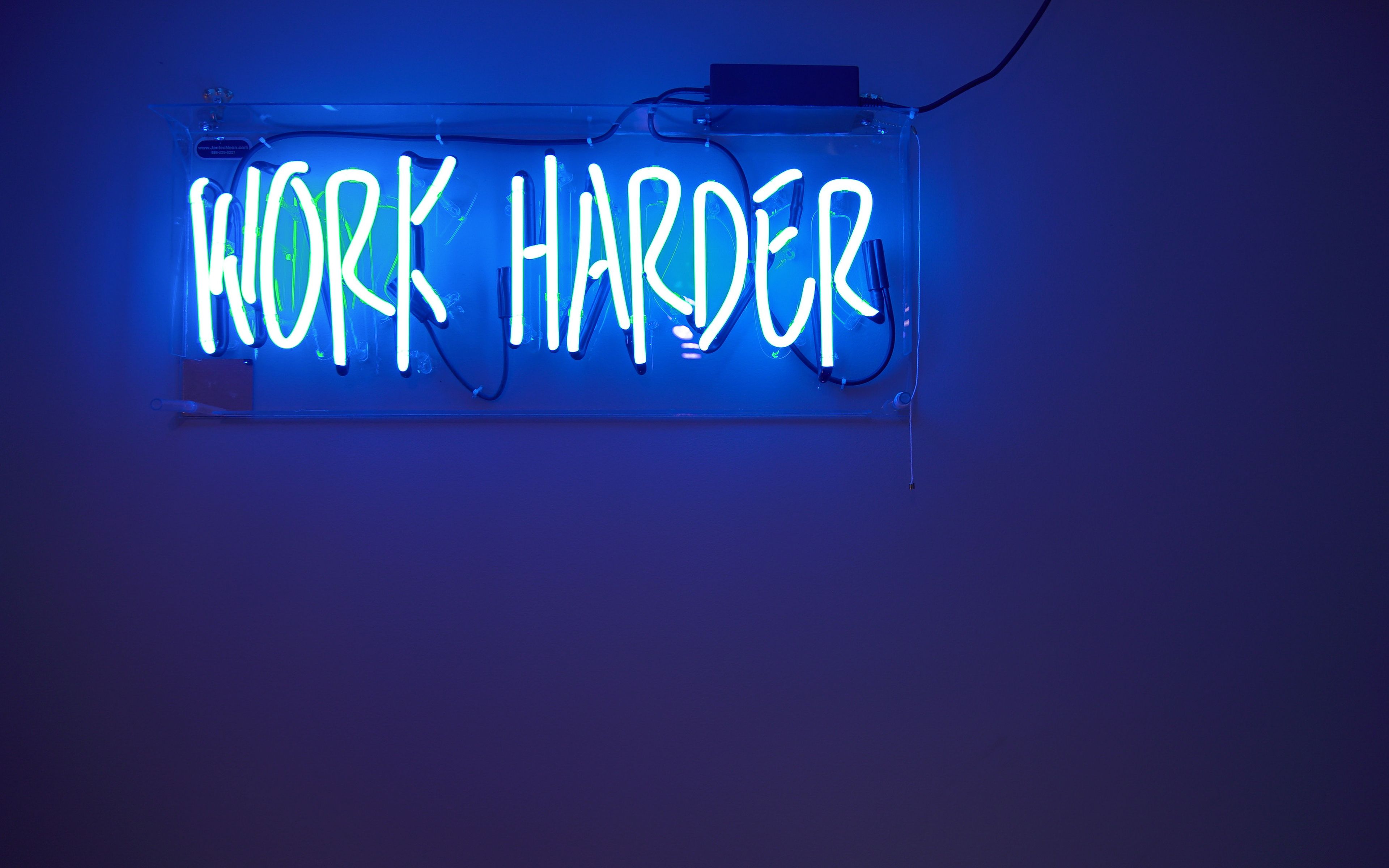 Work Harder Neon Sign 4K Wallpaper