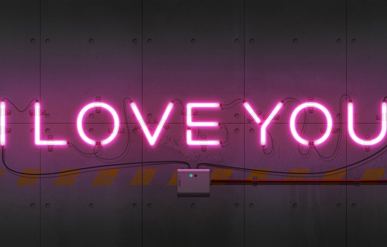 Wallpaper wall, i love you, heart, neon sign image for desktop