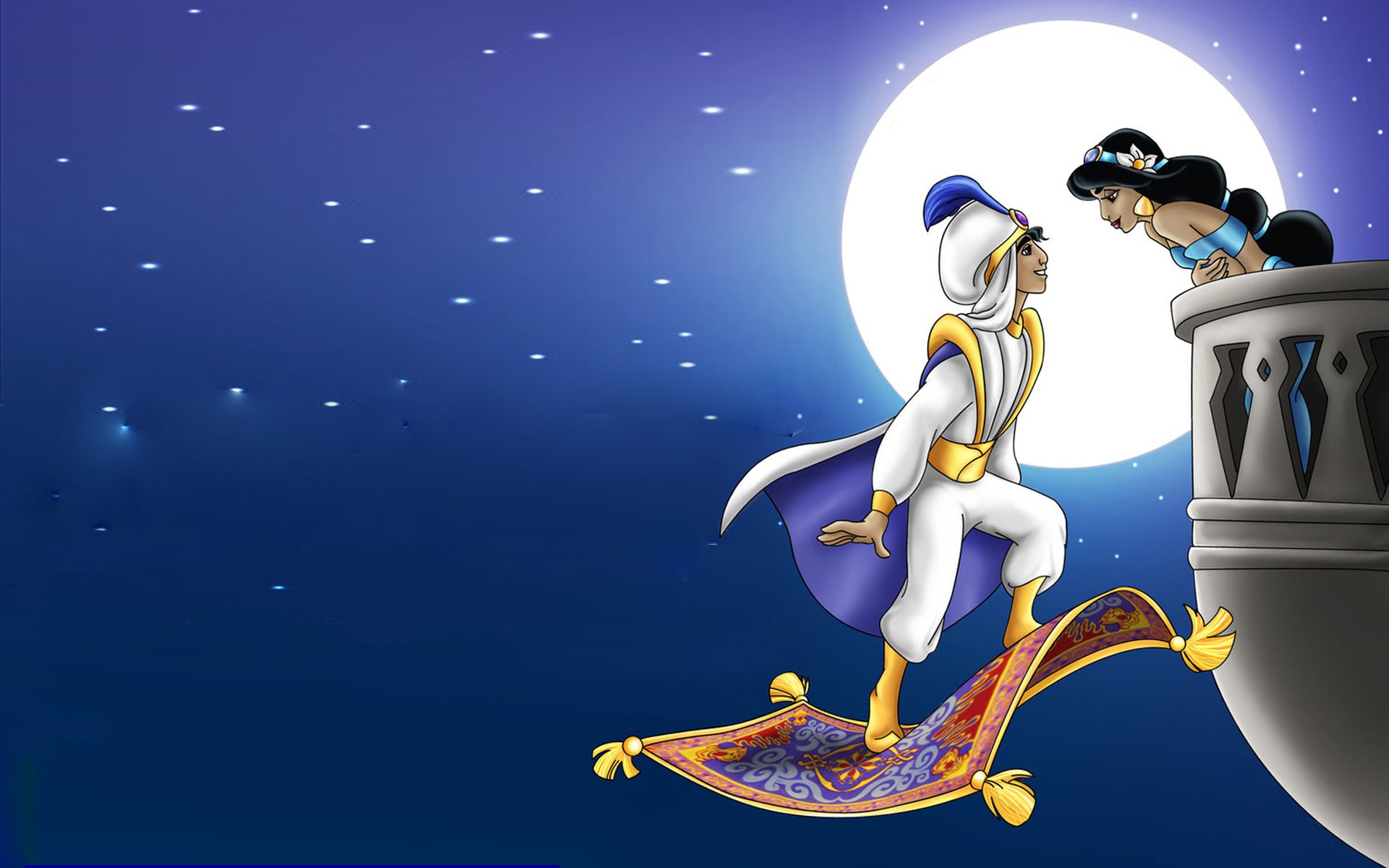 Aladdin And Princess Jasmine Romantic Night Full Moon HD Wallpaper 1920x1200, Wallpaper13.com