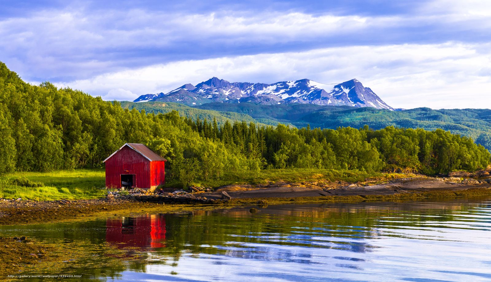 Download wallpaper Wonderful, norway, river, cabin free desktop