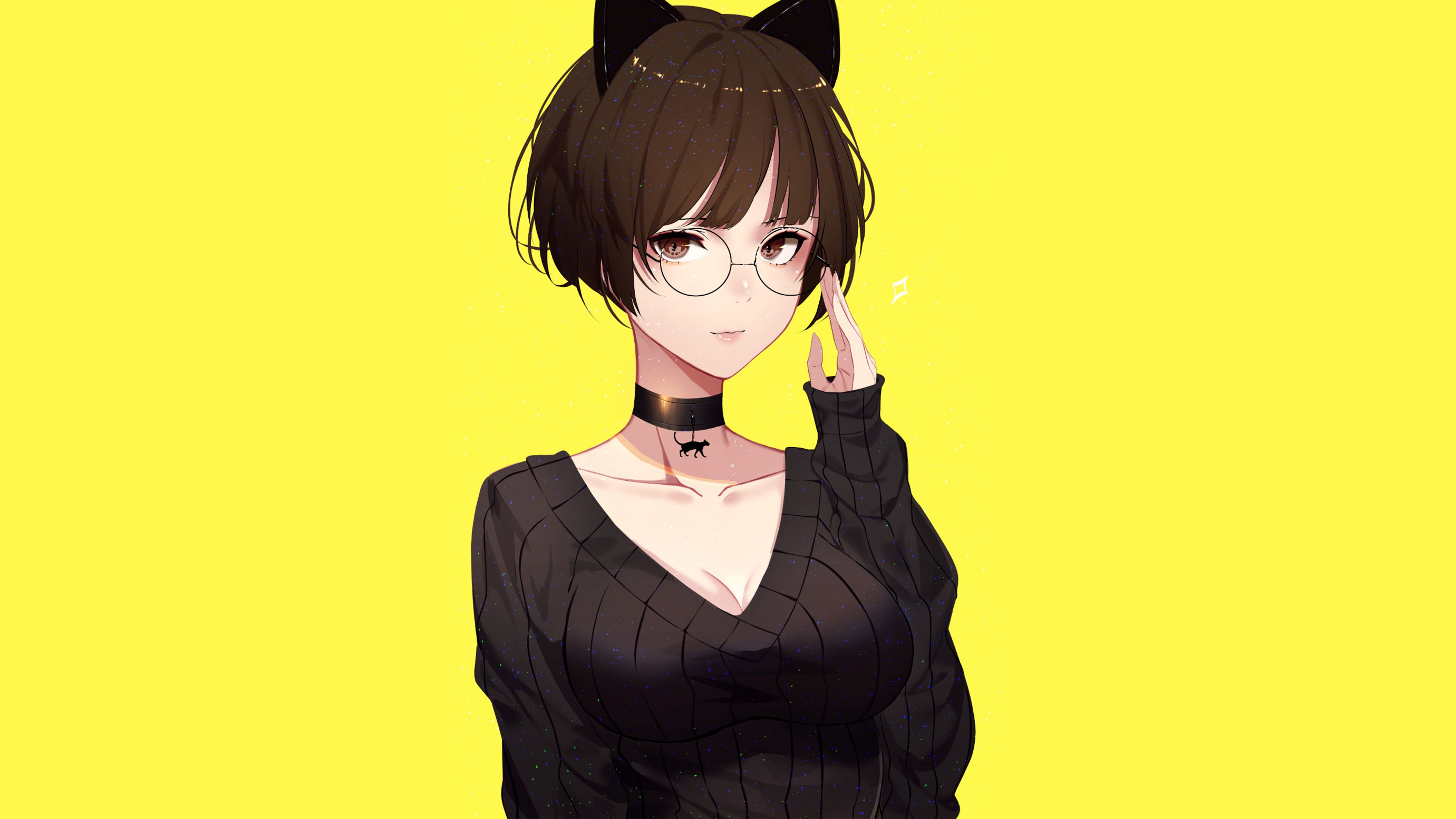 Cute Anime Girl Short Hair with Glasses Wallpaper 4K #220h