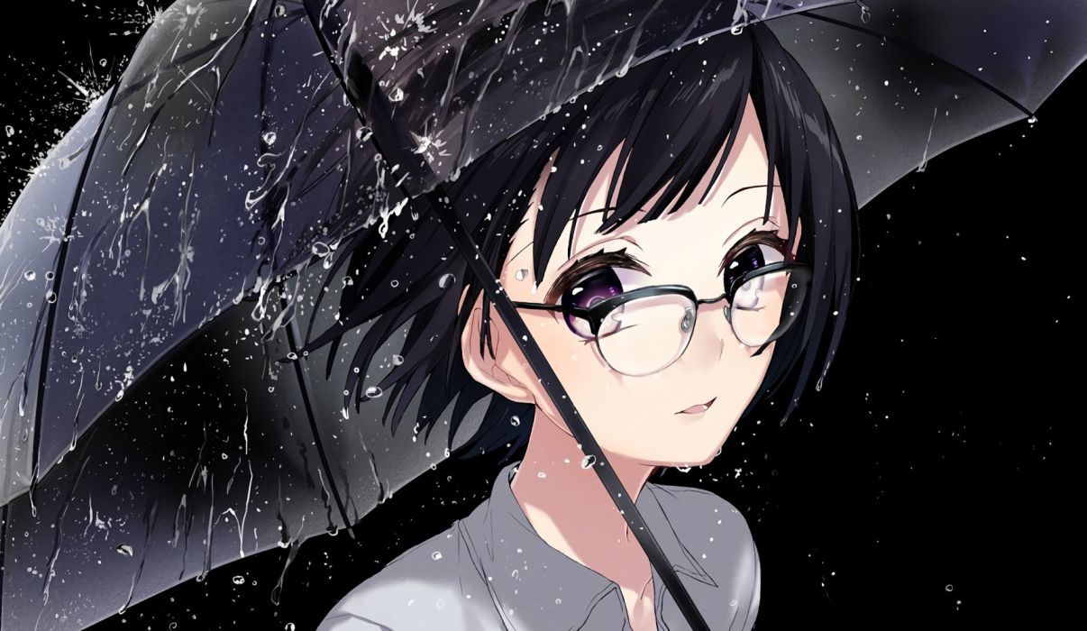 Anime girl for desktop meganekko raining glasses short hair wallpaperx1378