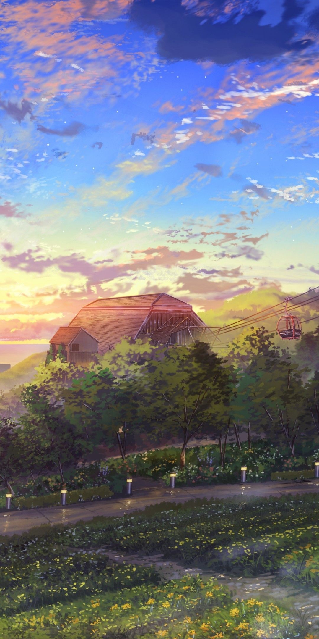 Download 1080x2160 Anime Landscape, Pretty, Clouds, Sunset, Scenic