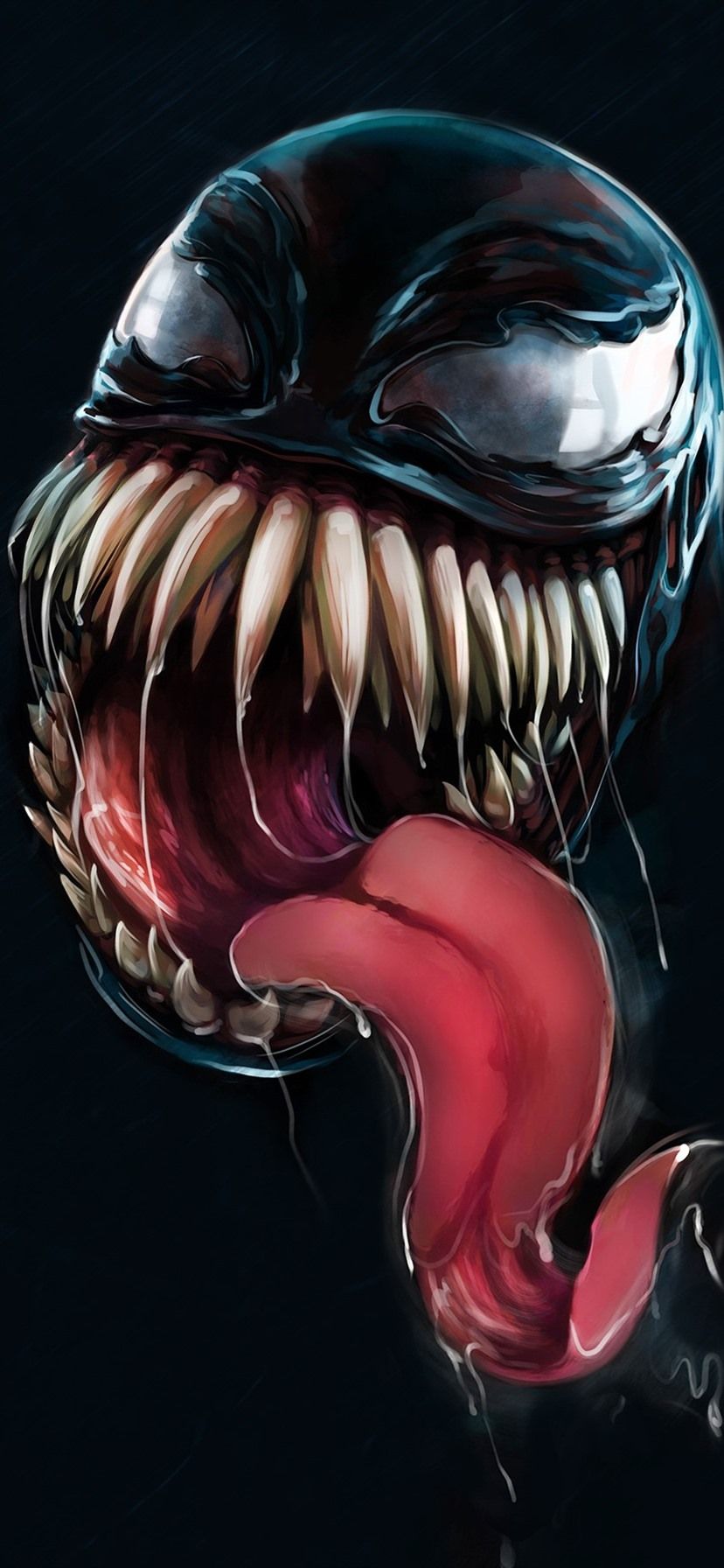 Venom, teeth, tongue, black background, art picture 1080x1920
