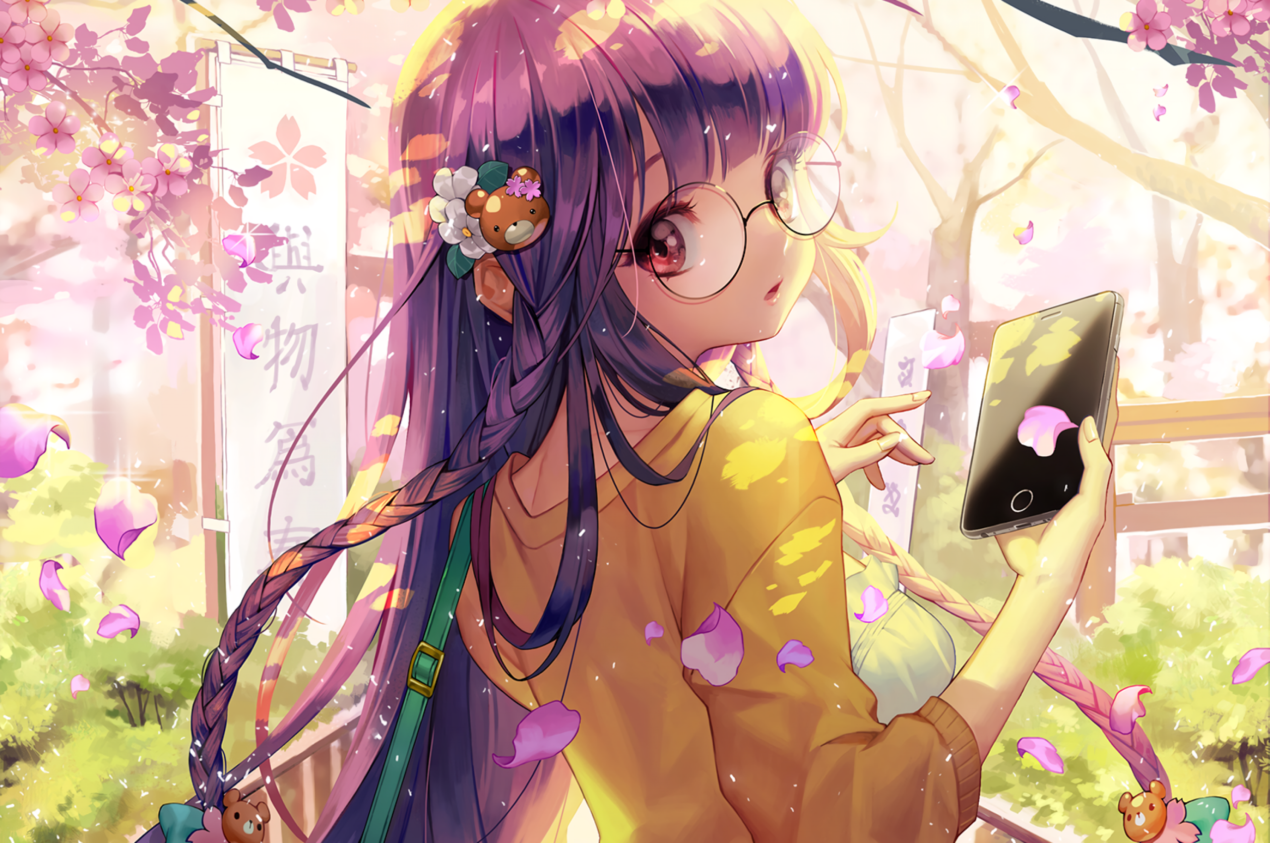 Download 2560x1700 Furyou Michi Gang Road, Anime Girl, Glasses, Sakura Tree, Cute Wallpaper for Chromebook Pixel