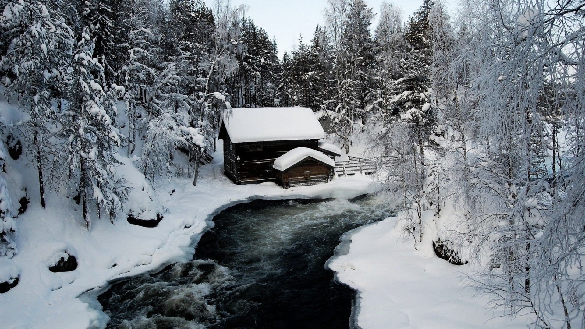 #cabin, #river, #ice, #snow, #nature, #trees wallpaper