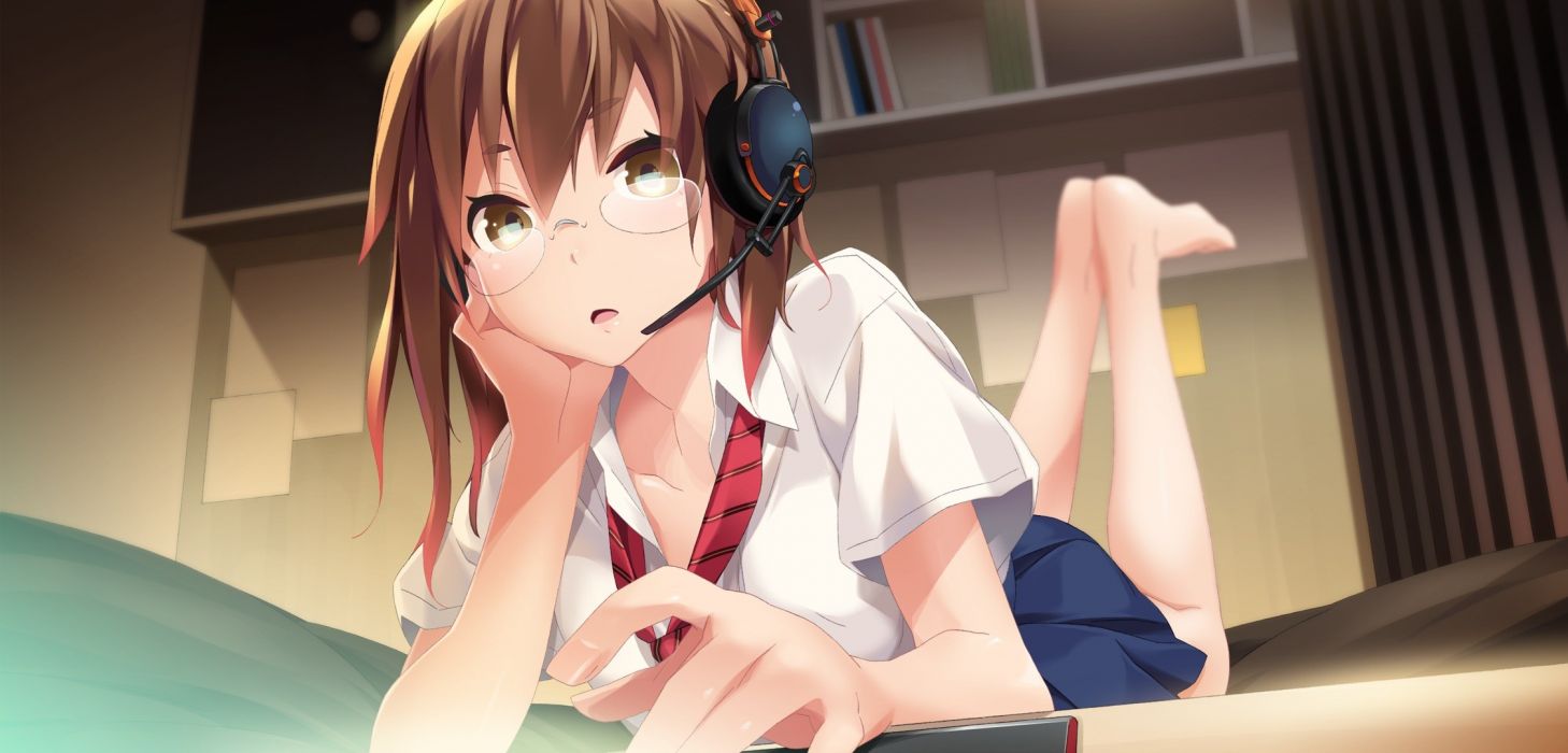 Headphones glasses visual novels anime anime girls headsets Brava
