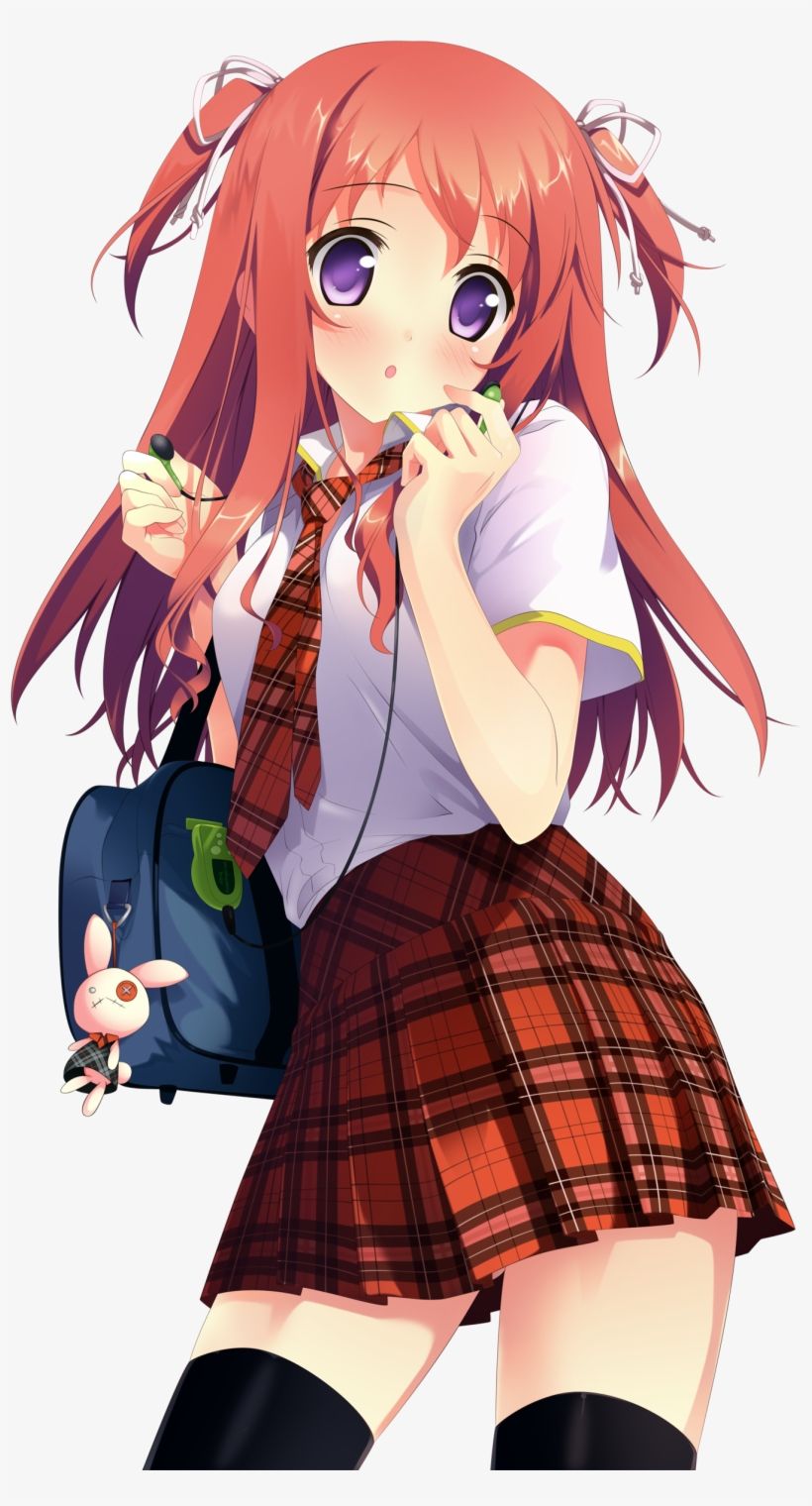 Anime School Girl Red Hair Transparent PNG