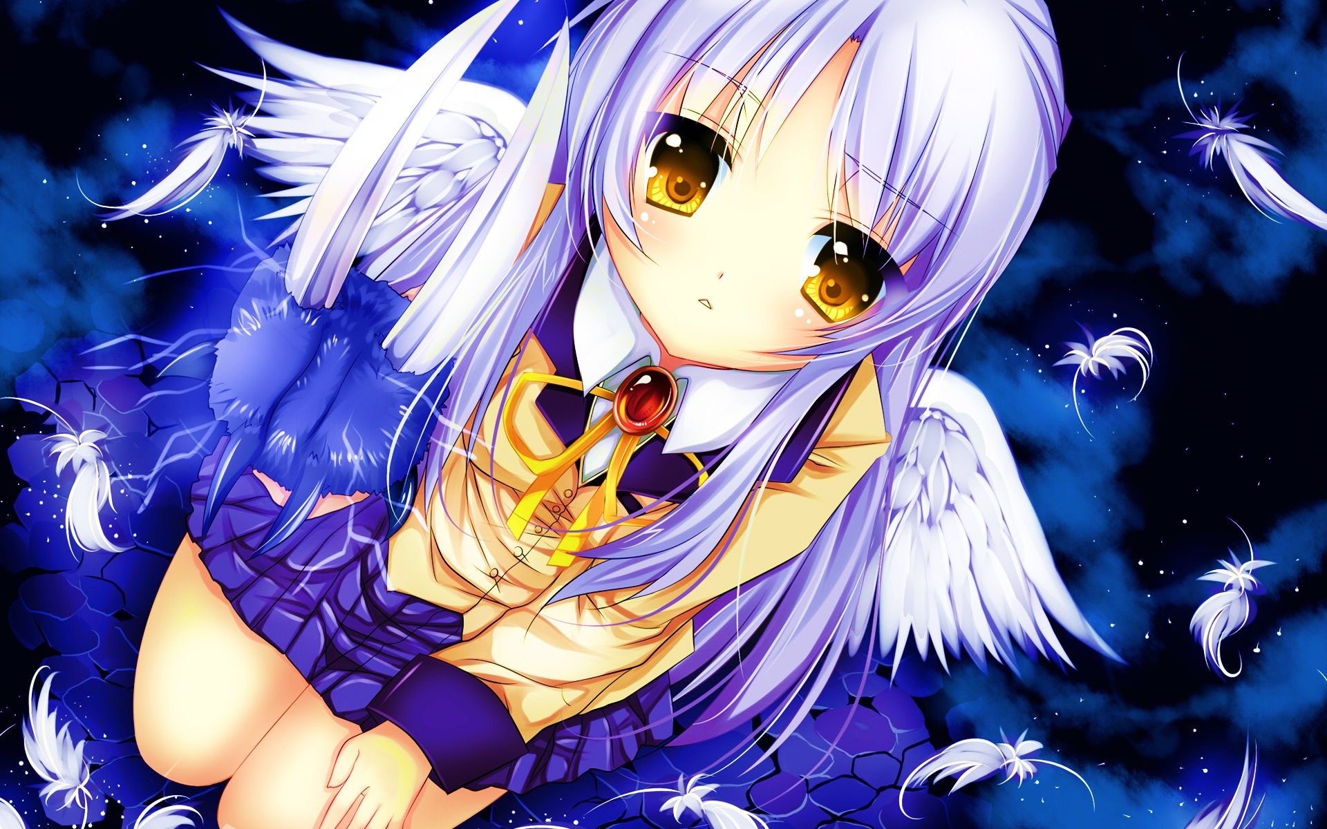 Wallpaper Angel Beats, Tachibana Kanade, white hair anime girl