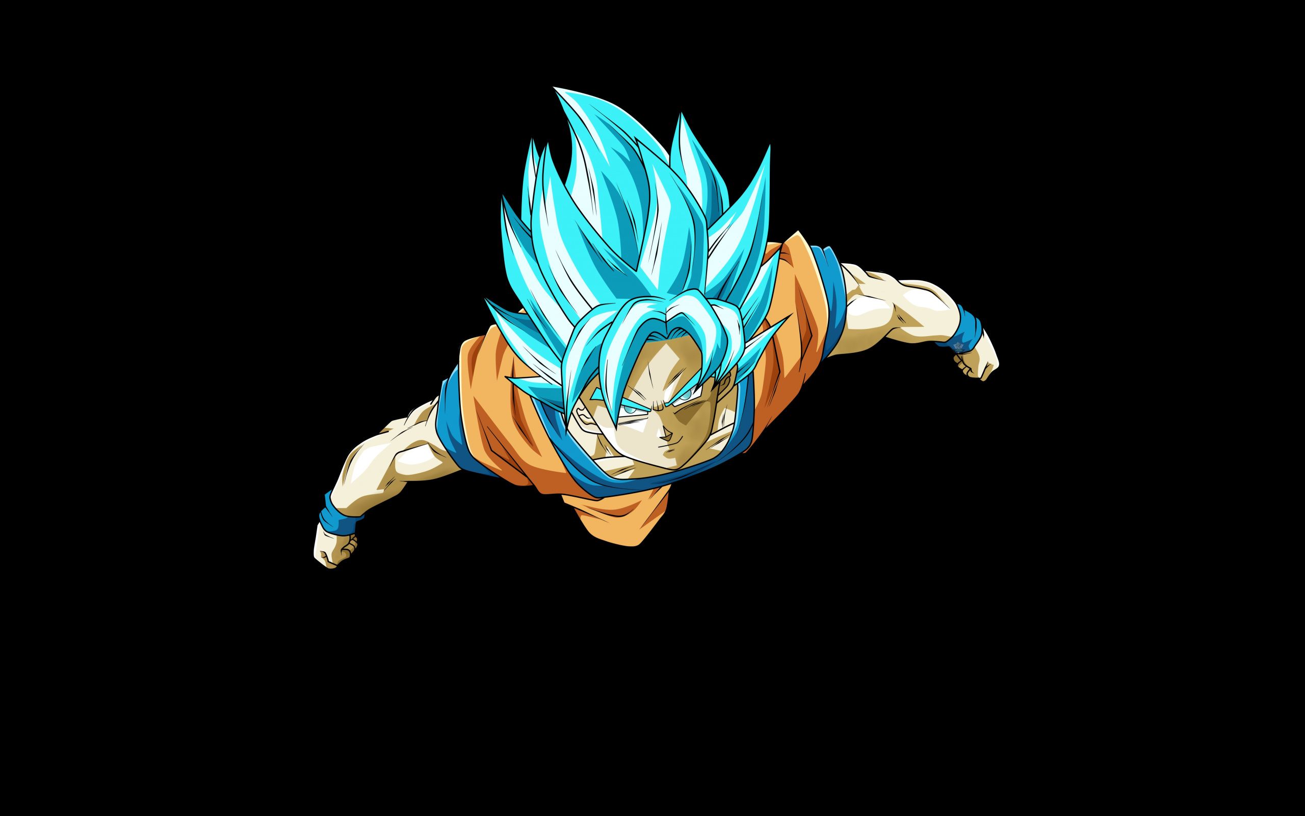 Download Goku, blue hair, dive, minimal wallpaper, 2560x1600, Dual