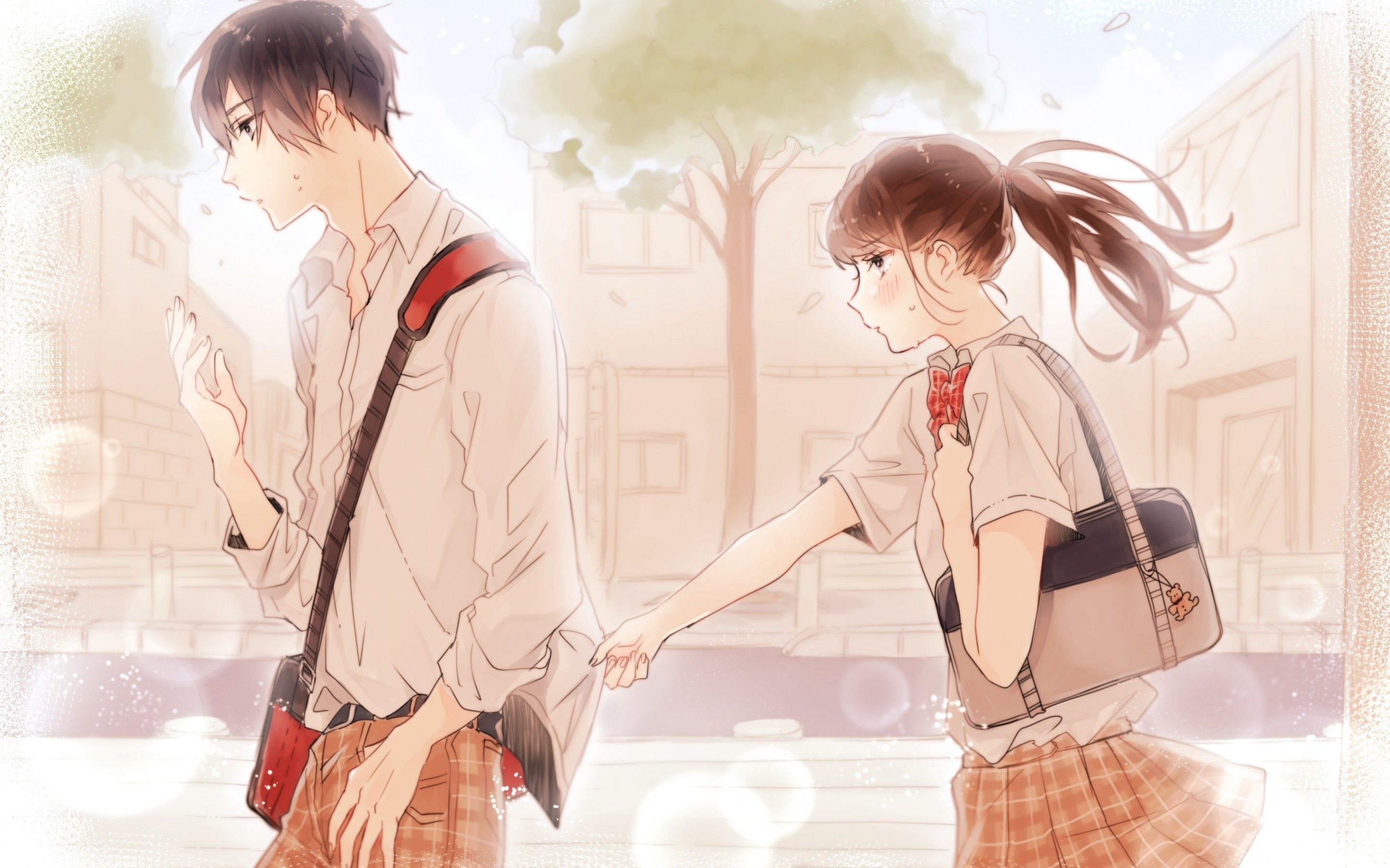 Download 2880x1800 Anime Couple, Shoujo, School Uniform, Romance