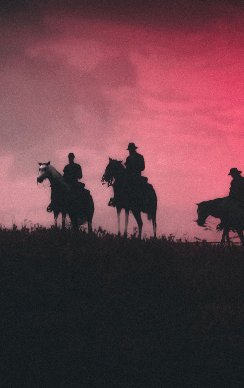 Download Cowboys, silhouette, Red Dead Redemption 2, game, 2019
