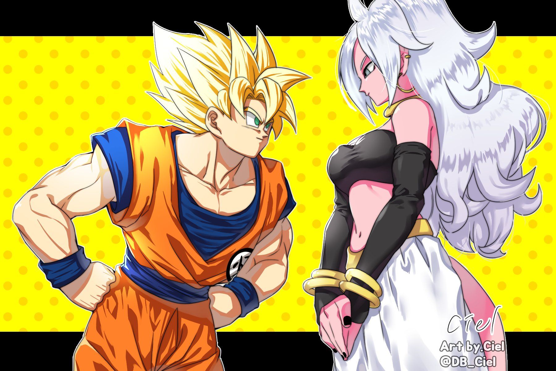 DBFZ SSJ Goku and Android 21 (Good). Dragon ball super manga, Dragon ball artwork, Dragon ball goku