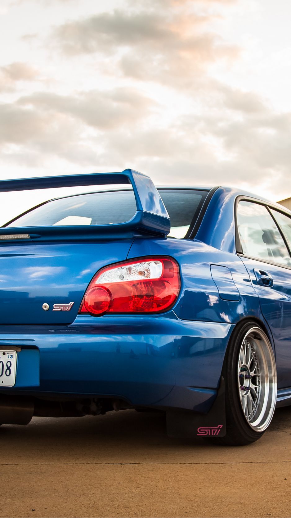 Download wallpaper 938x1668 subaru, impreza, wrx, sti, blue, rear