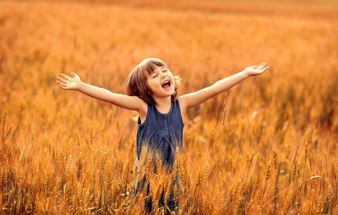 Wallpaper wheat, field, summer, joy, happiness, childhood, girl, delight image for desktop, section настроения