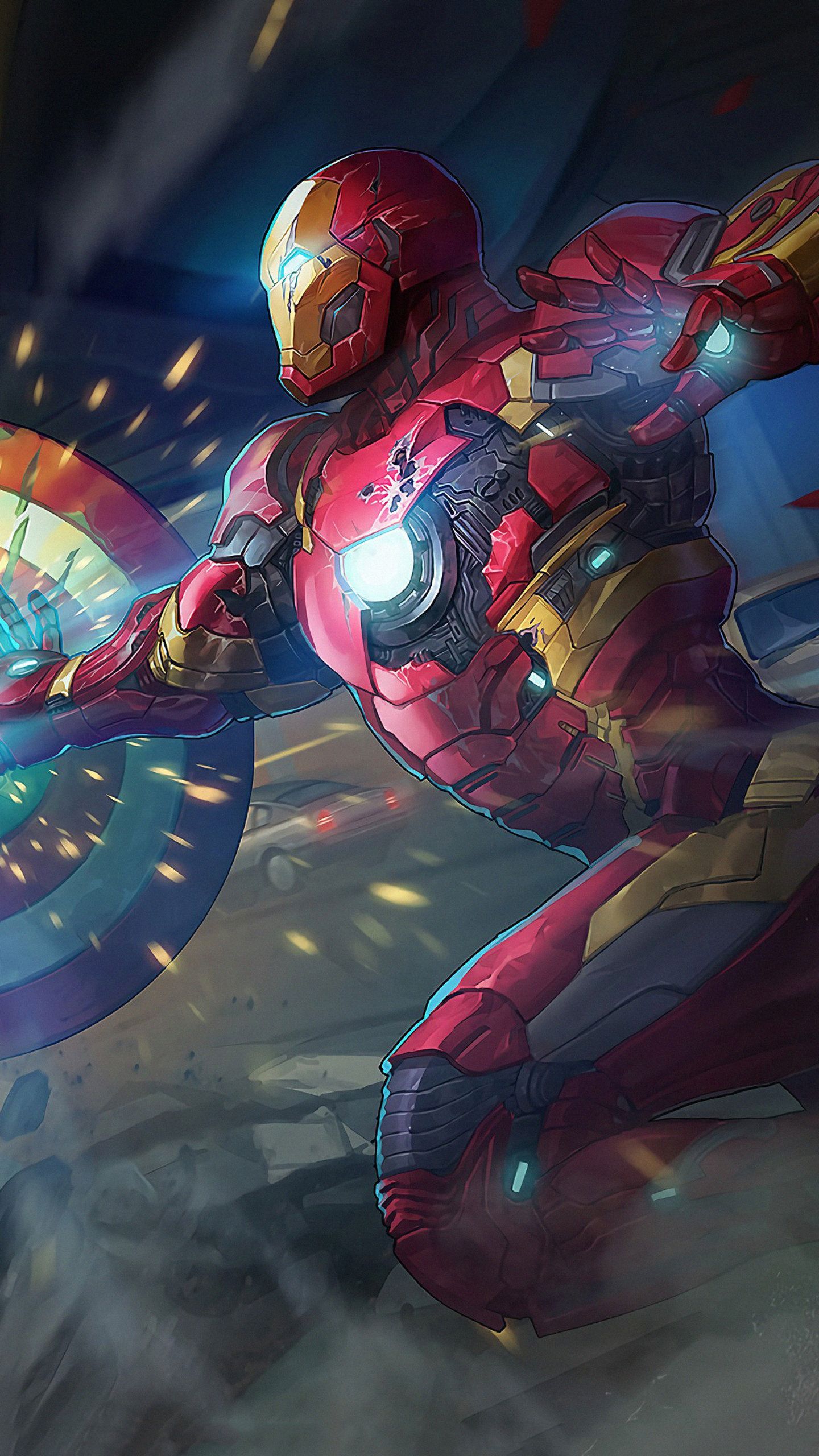 Captain America Iron Man 4K Art HD Wallpaper (1440x2560) in 2020