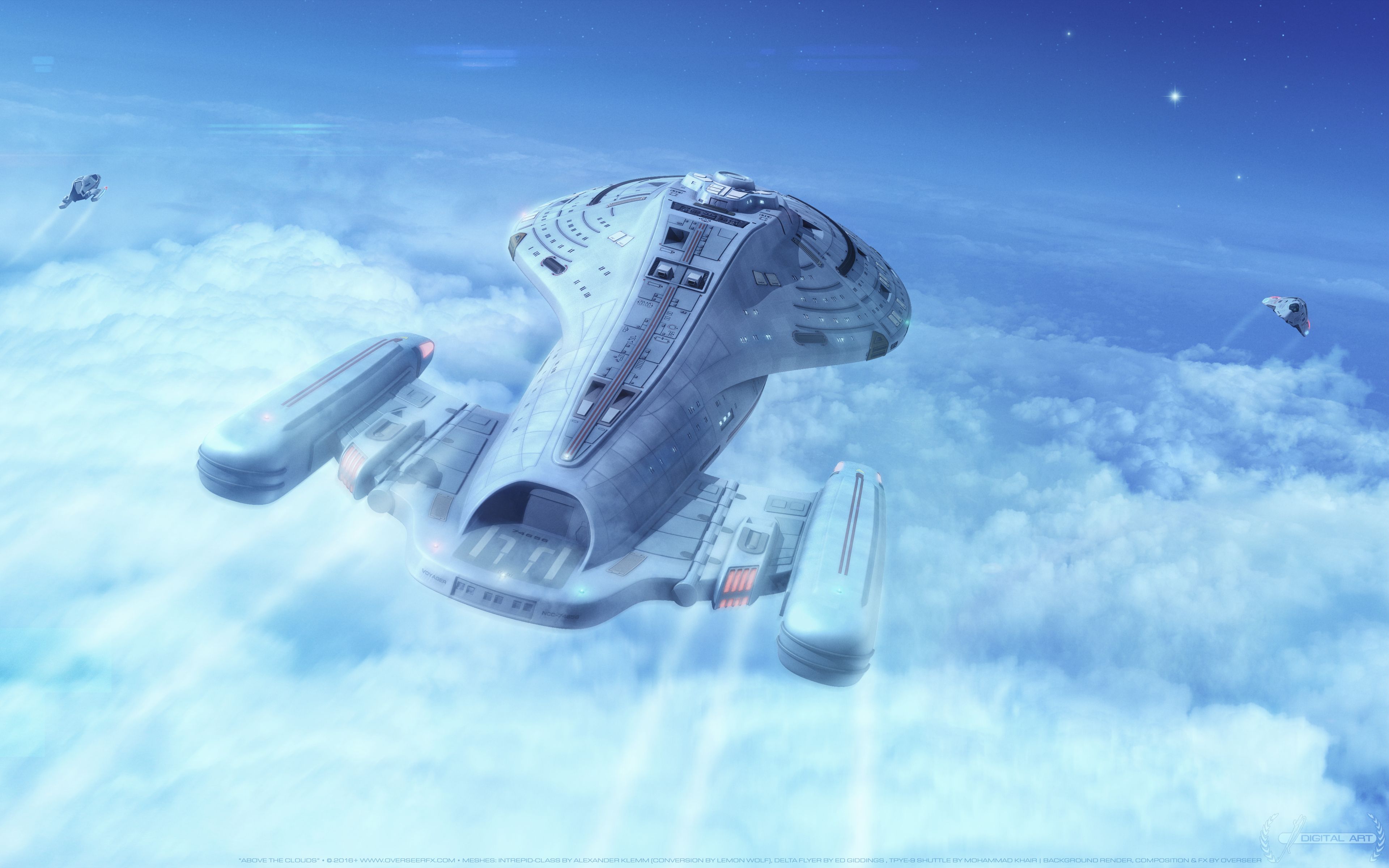 Wallpaper Voyager, Star Trek, Above clouds, Space craft, Flight