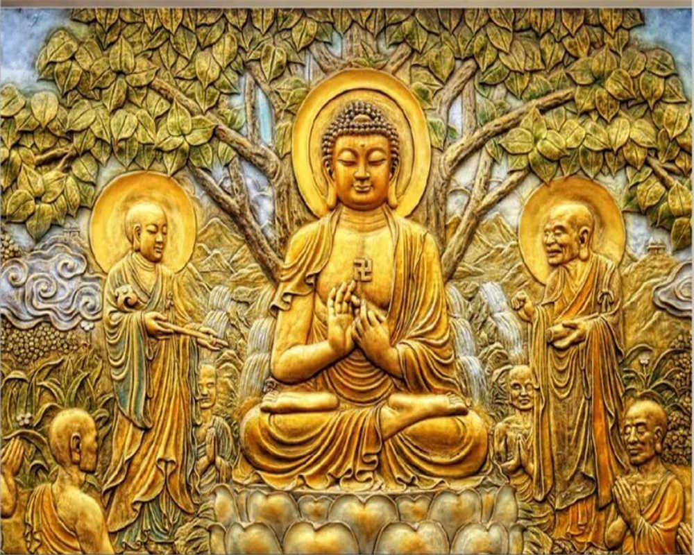 Beibehang Custom wallpaper Golden relief linden tree Buddha TV