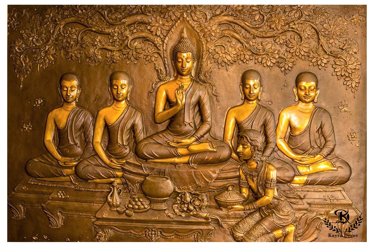 Kayra Decor 3D Gautam Buddha with Disciples Wallpaper Ruby Paper