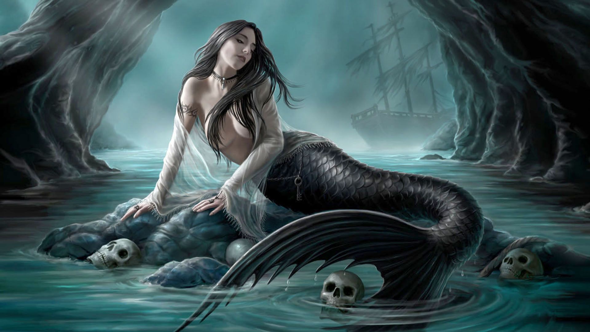 Scared Mermaid, High Definition, High Quality, Widescreen
