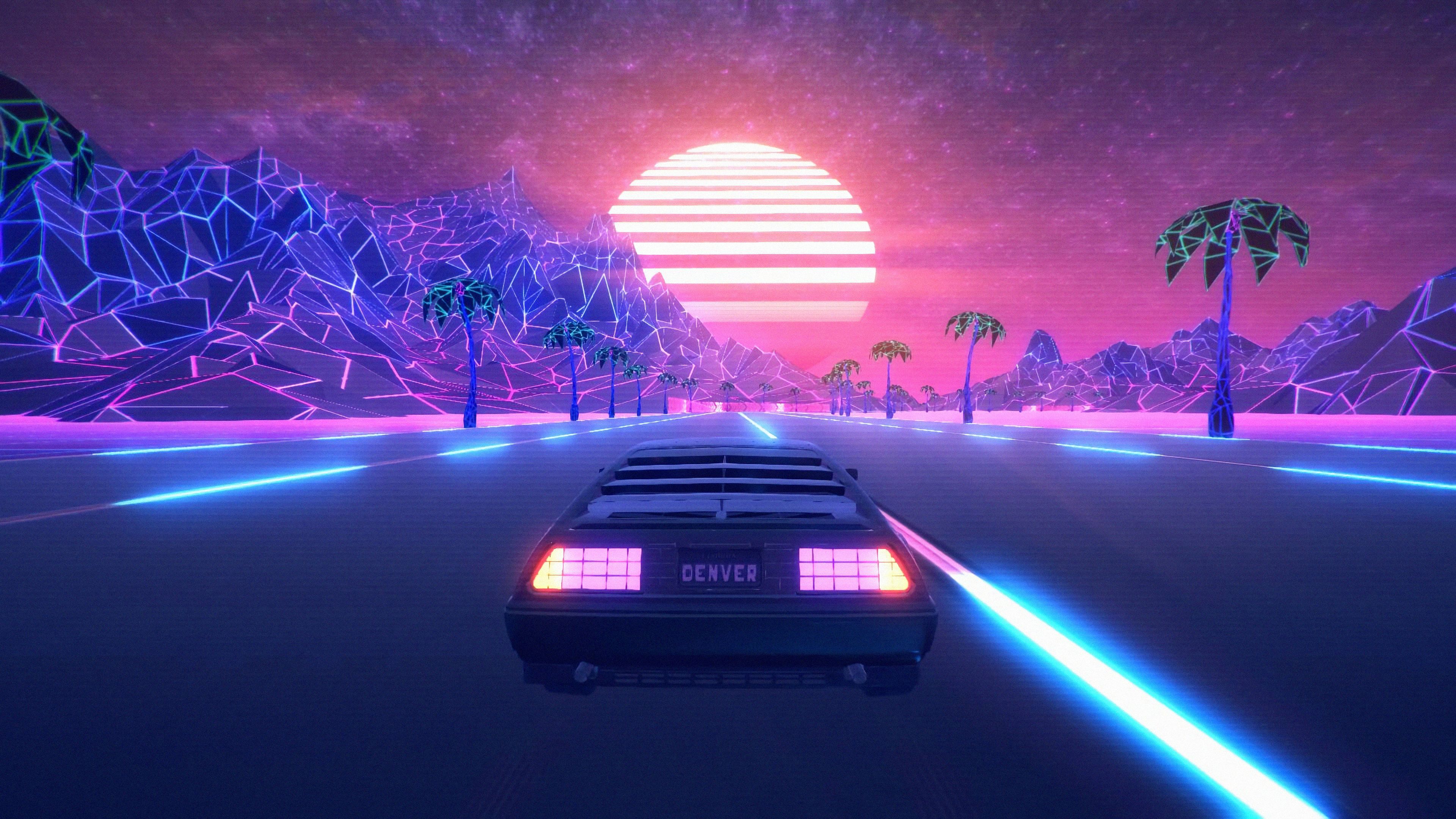 Retrowave Road Car 4k 2560x1080 Resolution HD 4k Wallpaper, Image, Background, Photo and Picture