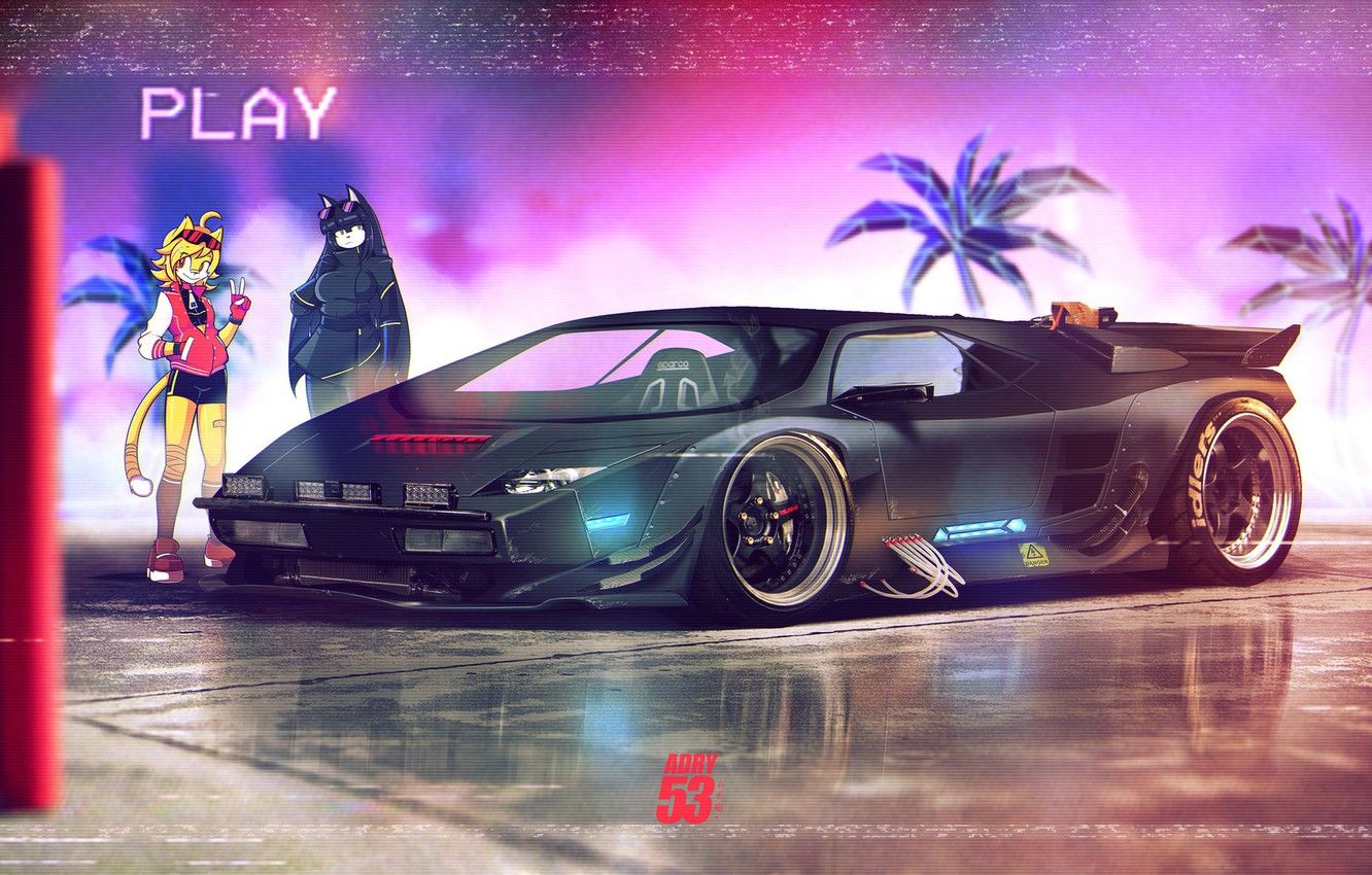 Wallpaper Auto, Music, Machine, Background, Car, Art, Supercar, Neon, Illustration, Synth, Retrowave, Synthwave, New Retro Wave, Futuresynth, Sintav, Retrouve image for desktop, section арт