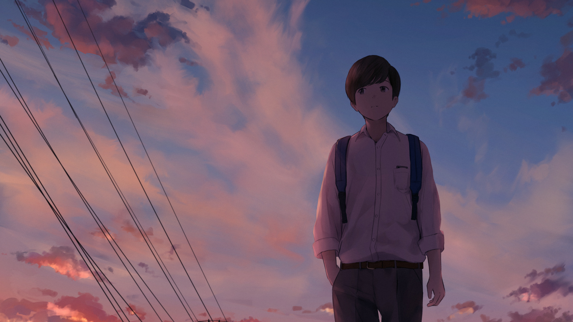 Download 1920x1080 Anime Boy, Sky, Walking, School Uniform, Scenic