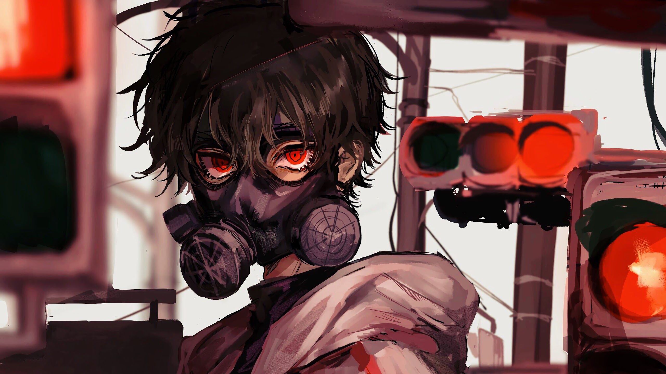 Anime, Gas Mask, Red Eye, 4k, 3840x Boy Red Eyes