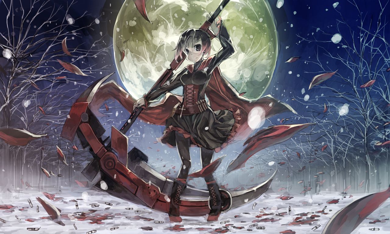 Free download Red RWBY Death Scythe Girls Red Cape Full Moon Girl