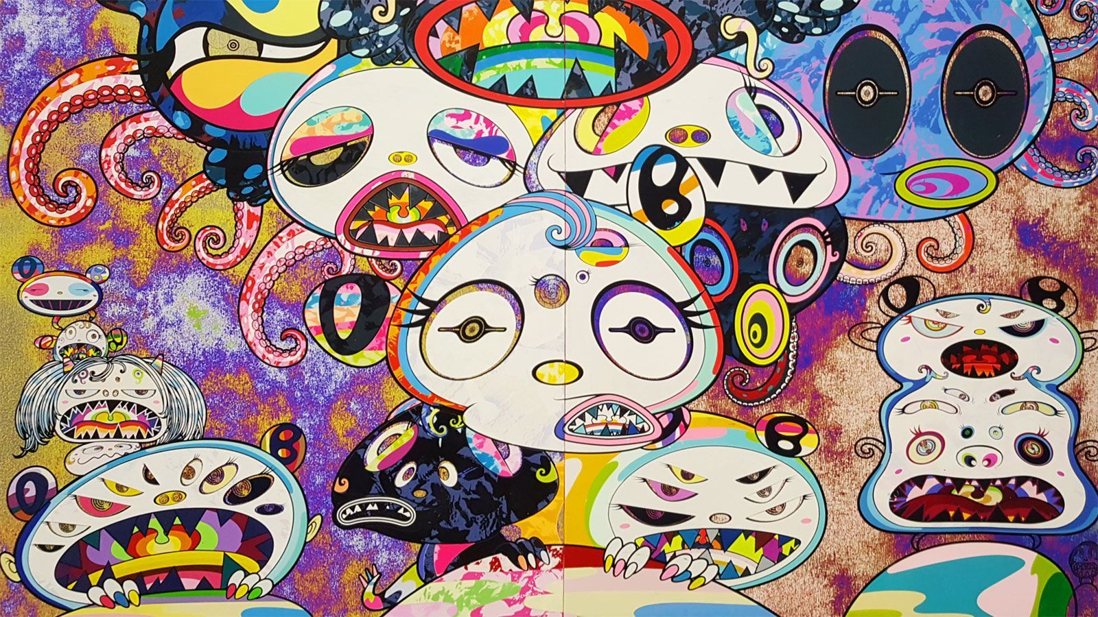 Download A Vibrant Showcase of Takashi Murakamis Iconic Skull Artwork in  4K Resolution Wallpaper  Wallpaperscom