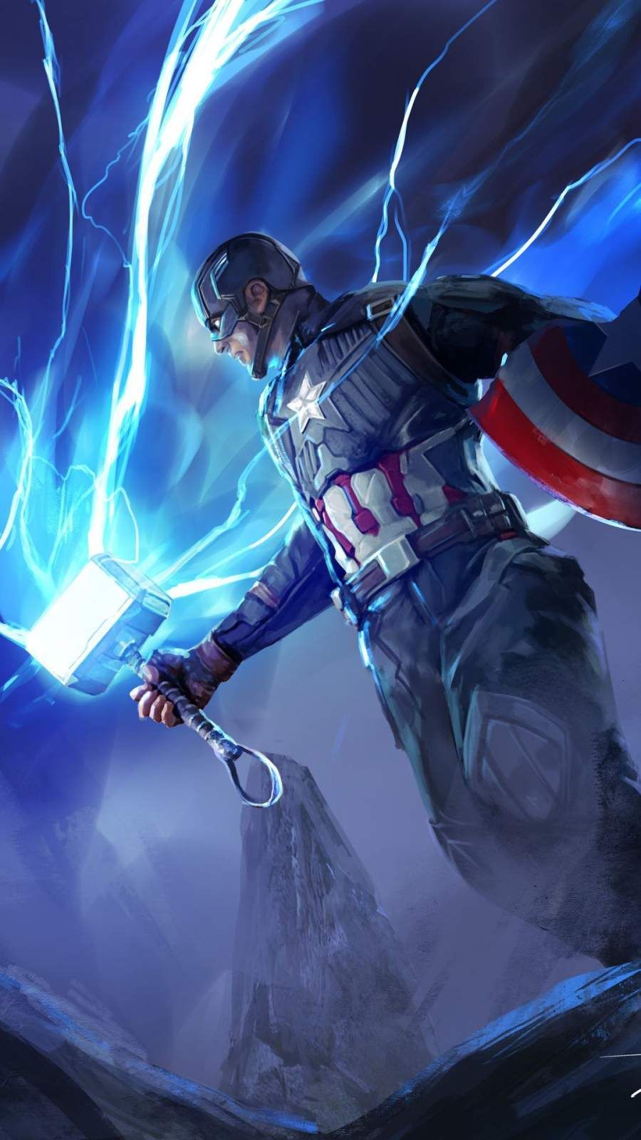 Captain America With Thor Hammer Attack IPhone Wallpaper. Marvel