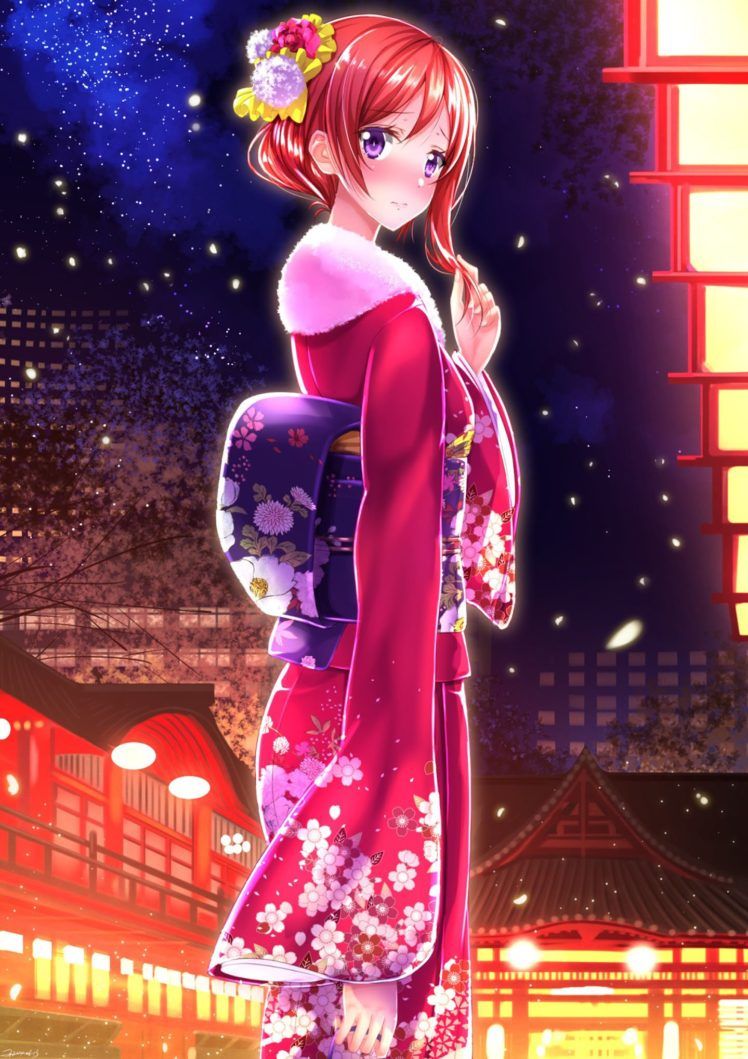 love, Live, School, Idol, Anime, Series, Girl, Kimono, Pink