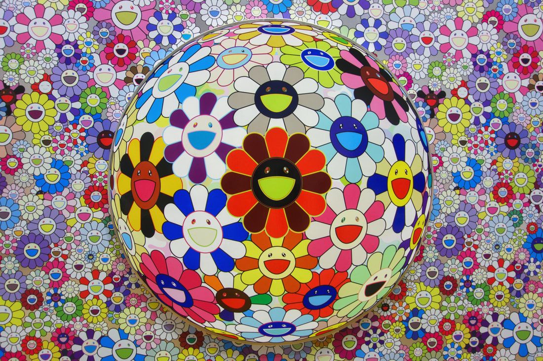 A Flowerball Against A Wallpaper Of Murakami's Flowers
