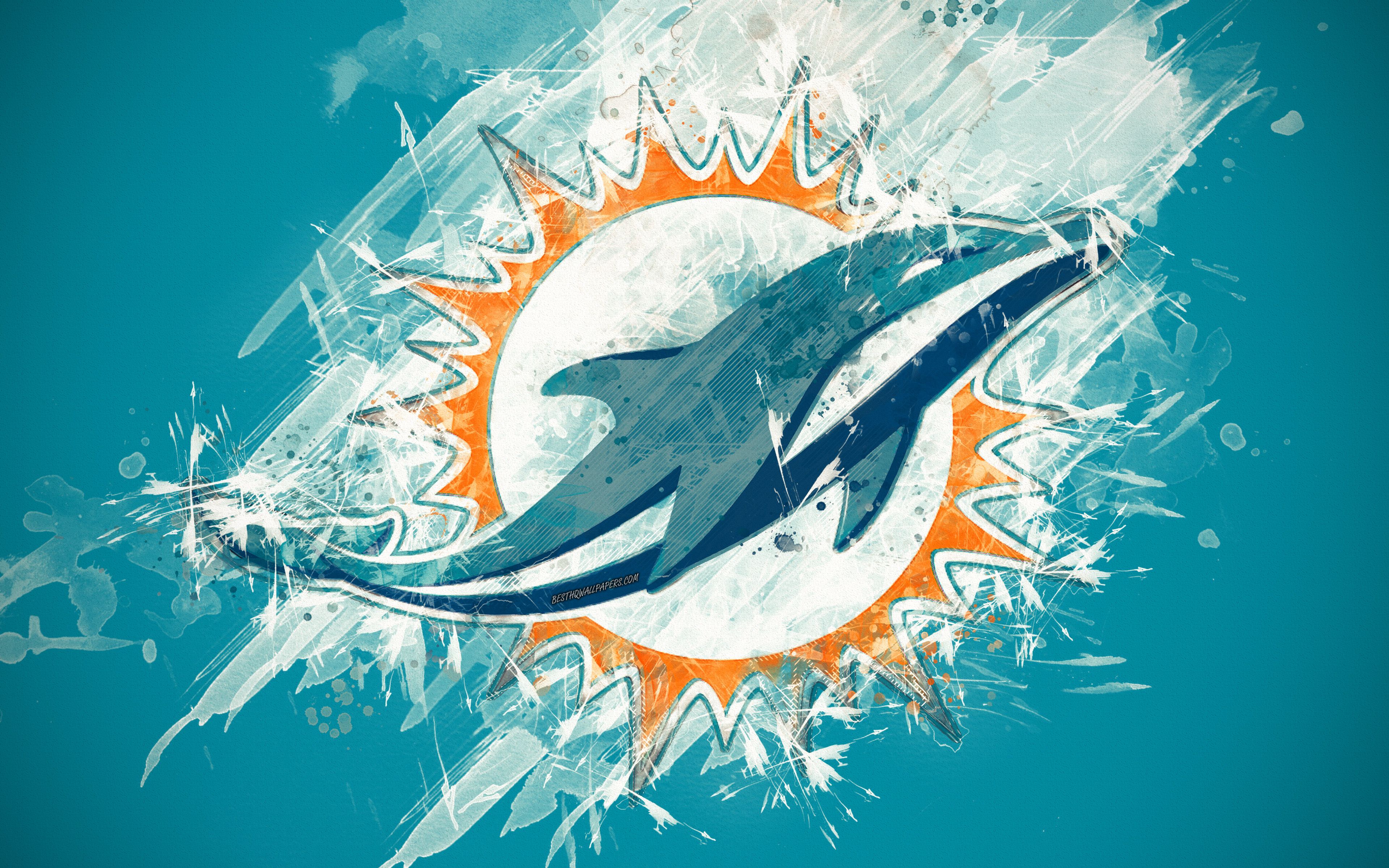 Download wallpaper Miami Dolphins, 4k, logo, grunge art, American
