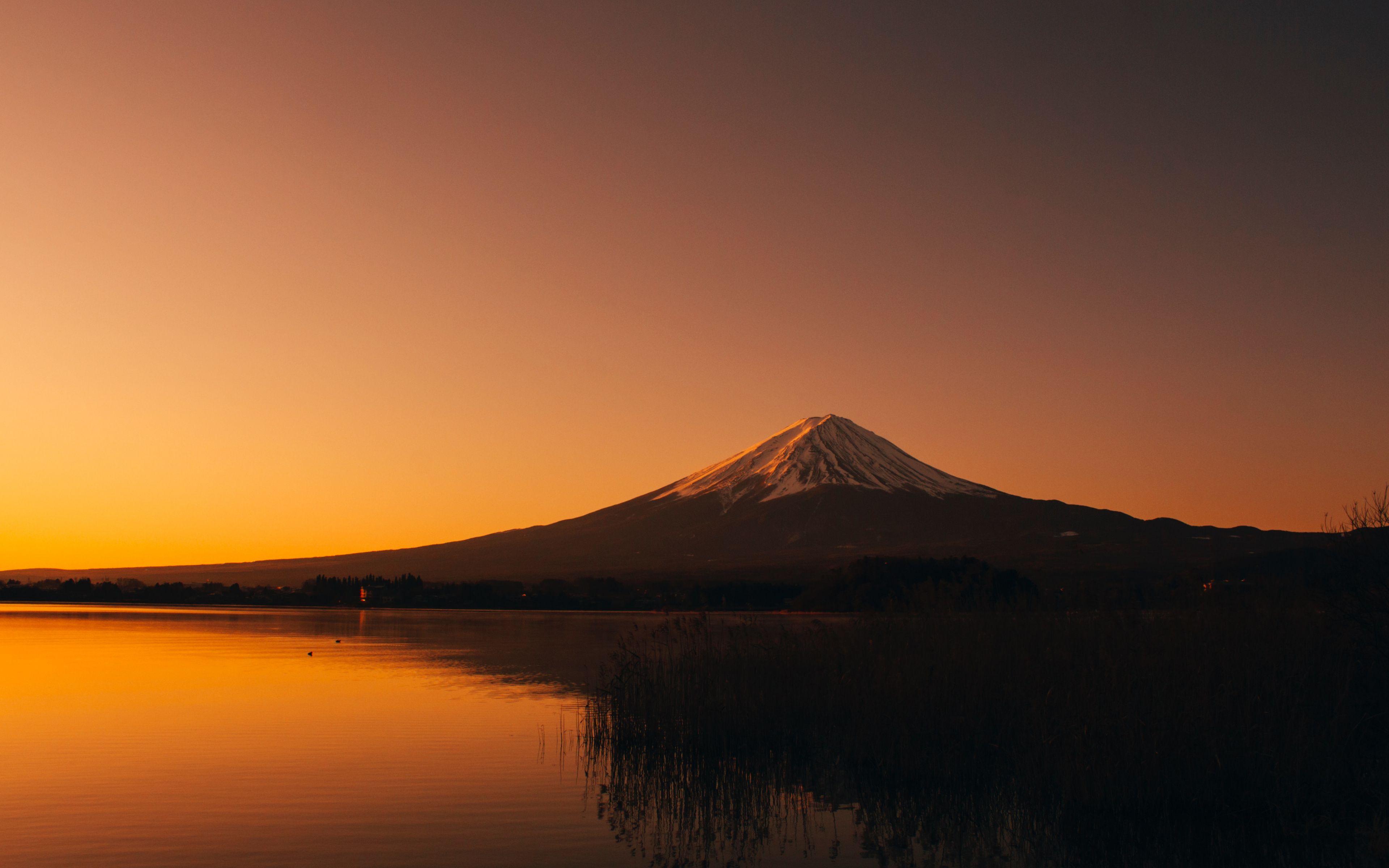 Download Lake Kawaguchi, Mount Fuji, mountain, nature, sunset