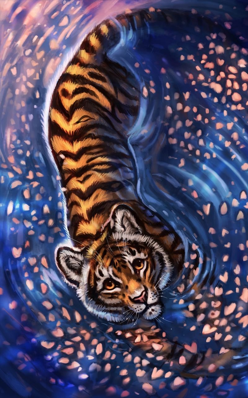 Download wallpaper 800x1280 tiger, cub, art, cute, sight samsung