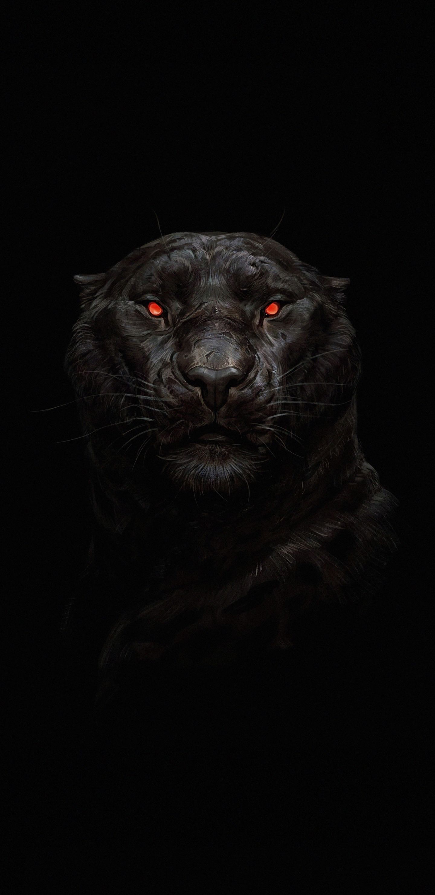 Download Tiger, glowing red eyes, predator, dark wallpaper
