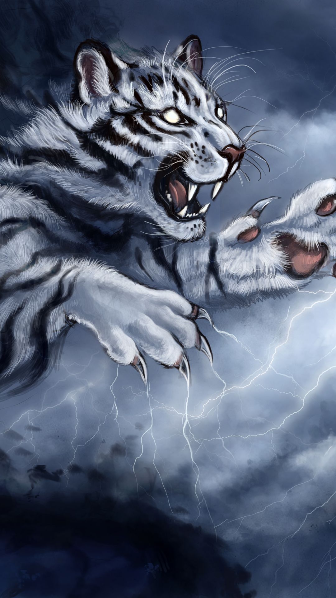 Download wallpaper 1080x1920 tiger, grin, art, predator, claws