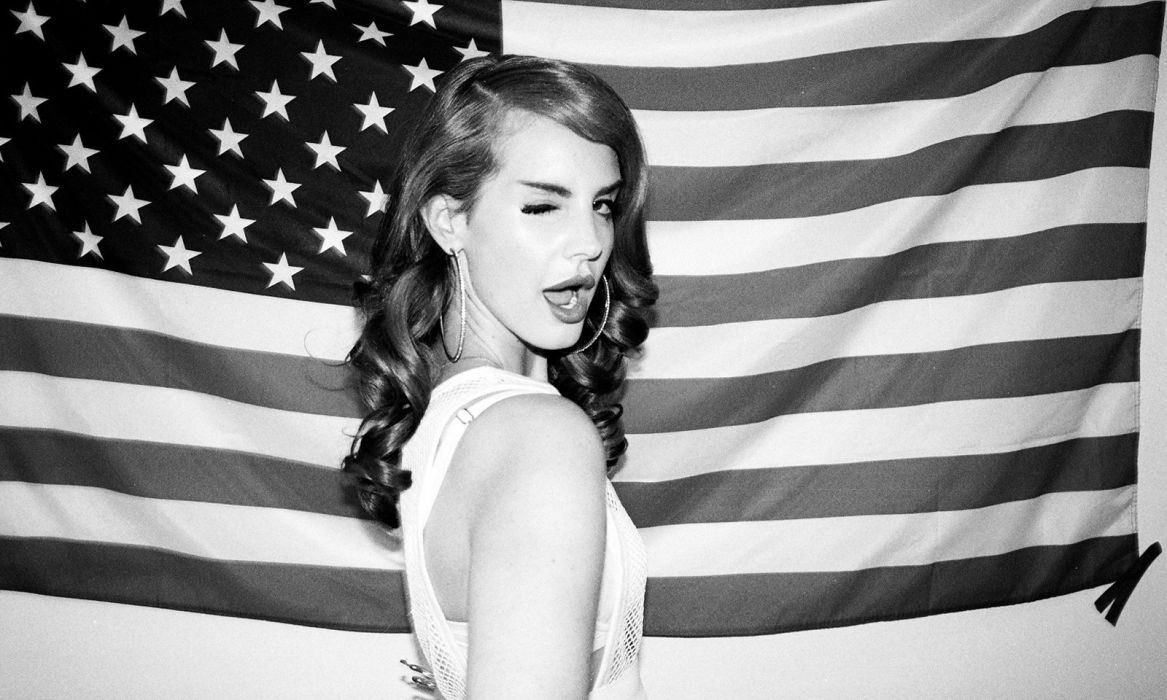 Lana Del Rey Brunette BW American Flag women females wallpaper
