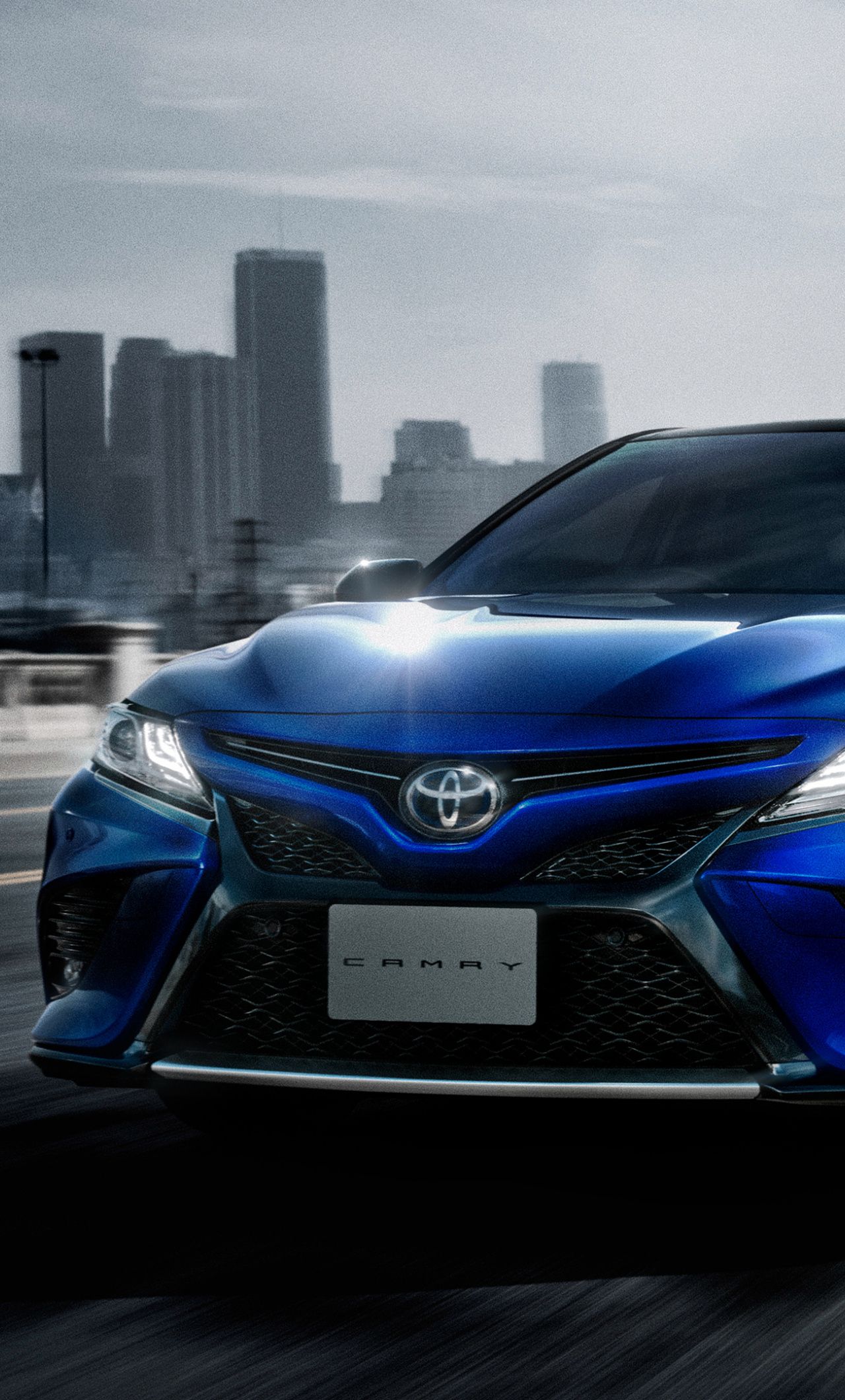 Download Toyota Camry Hybrid, blue, luxury sedan, 2018 wallpaper