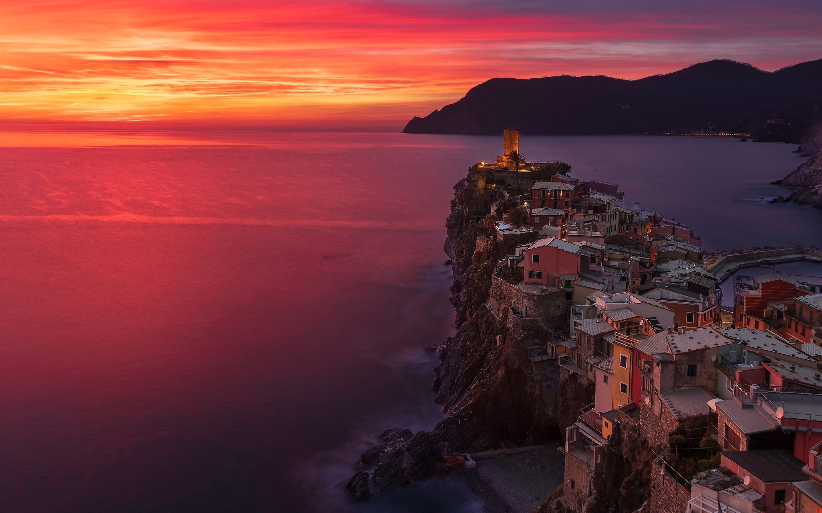 Wallpaper Italy, Cinque Terre, Ligurian sea, Vernazza, sea, sunset