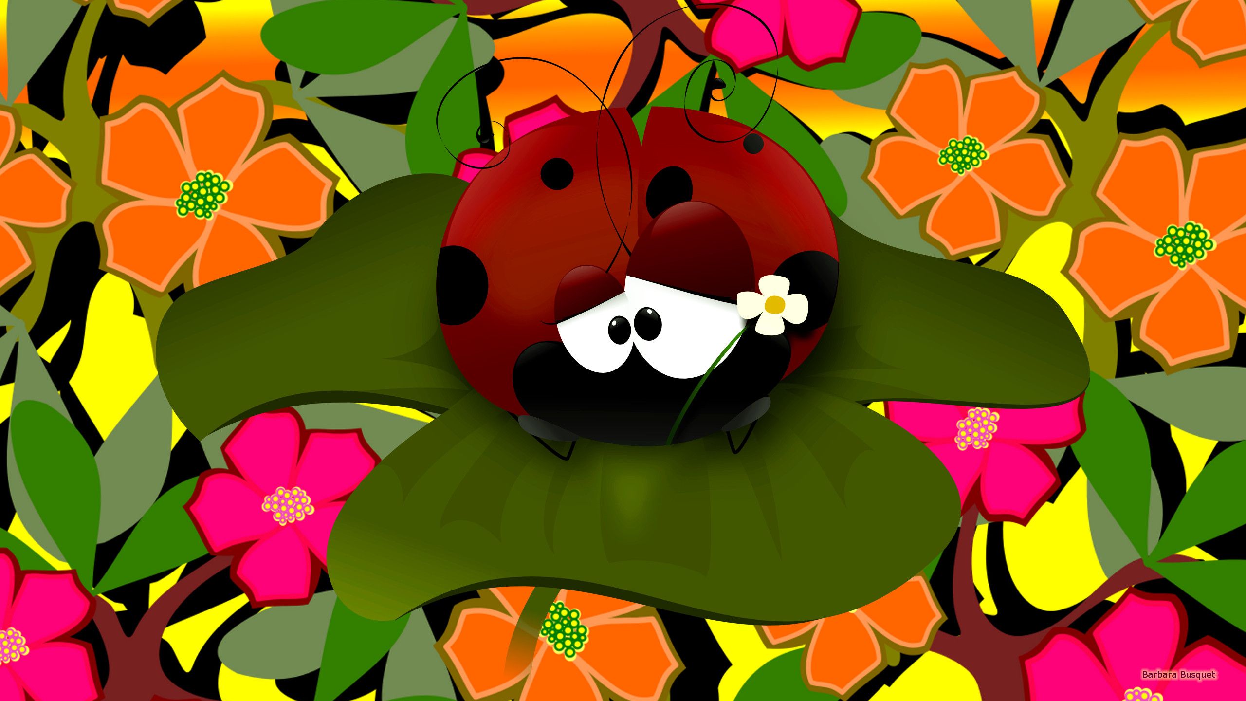 Flowers and ladybug HD Wallpaper