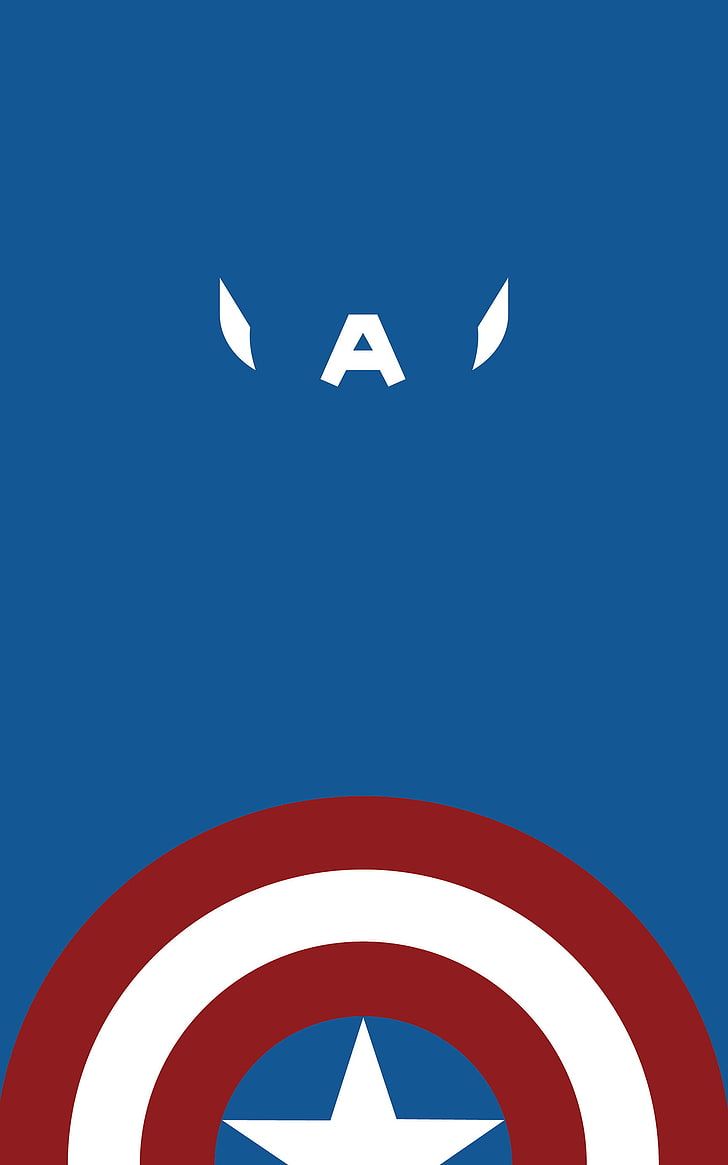 HD wallpaper: Captain America badge, minimalism, portrait display, Marvel Comics