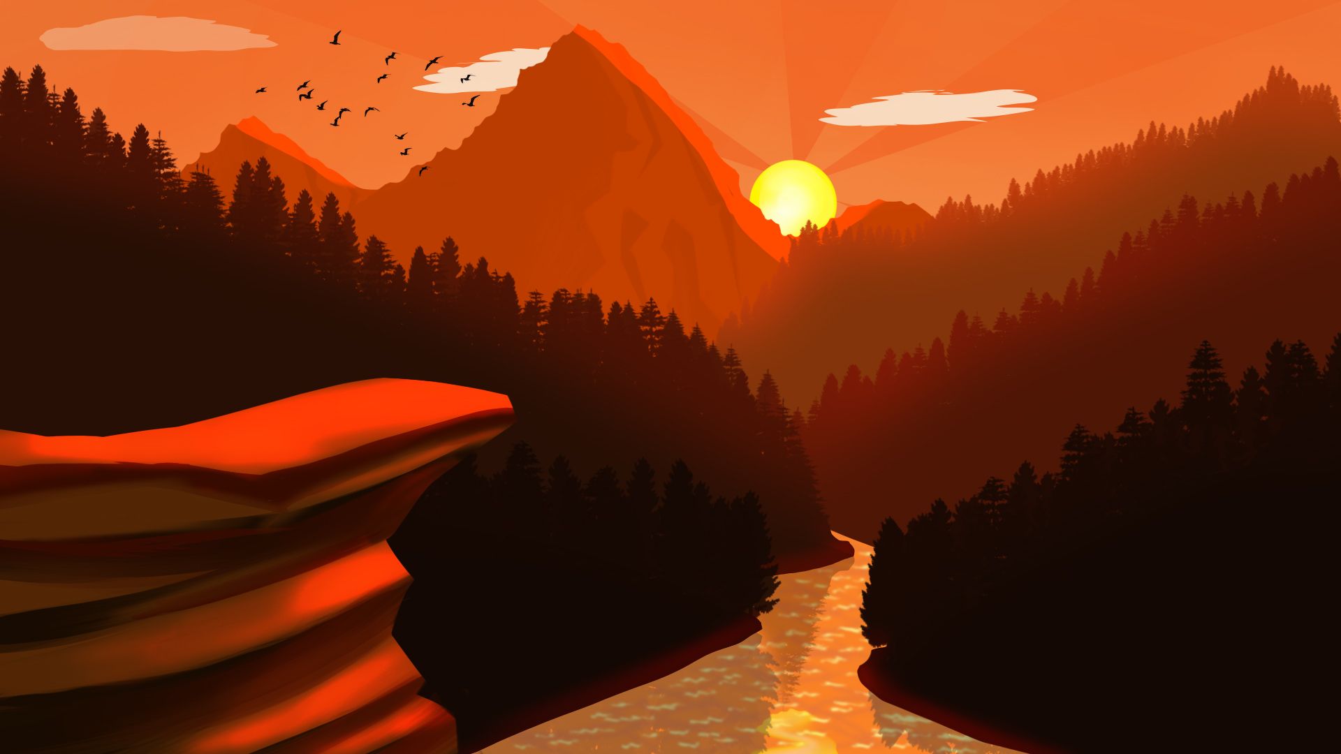 Sunset Mountains Mimimalist, HD Artist, 4k Wallpaper, Image