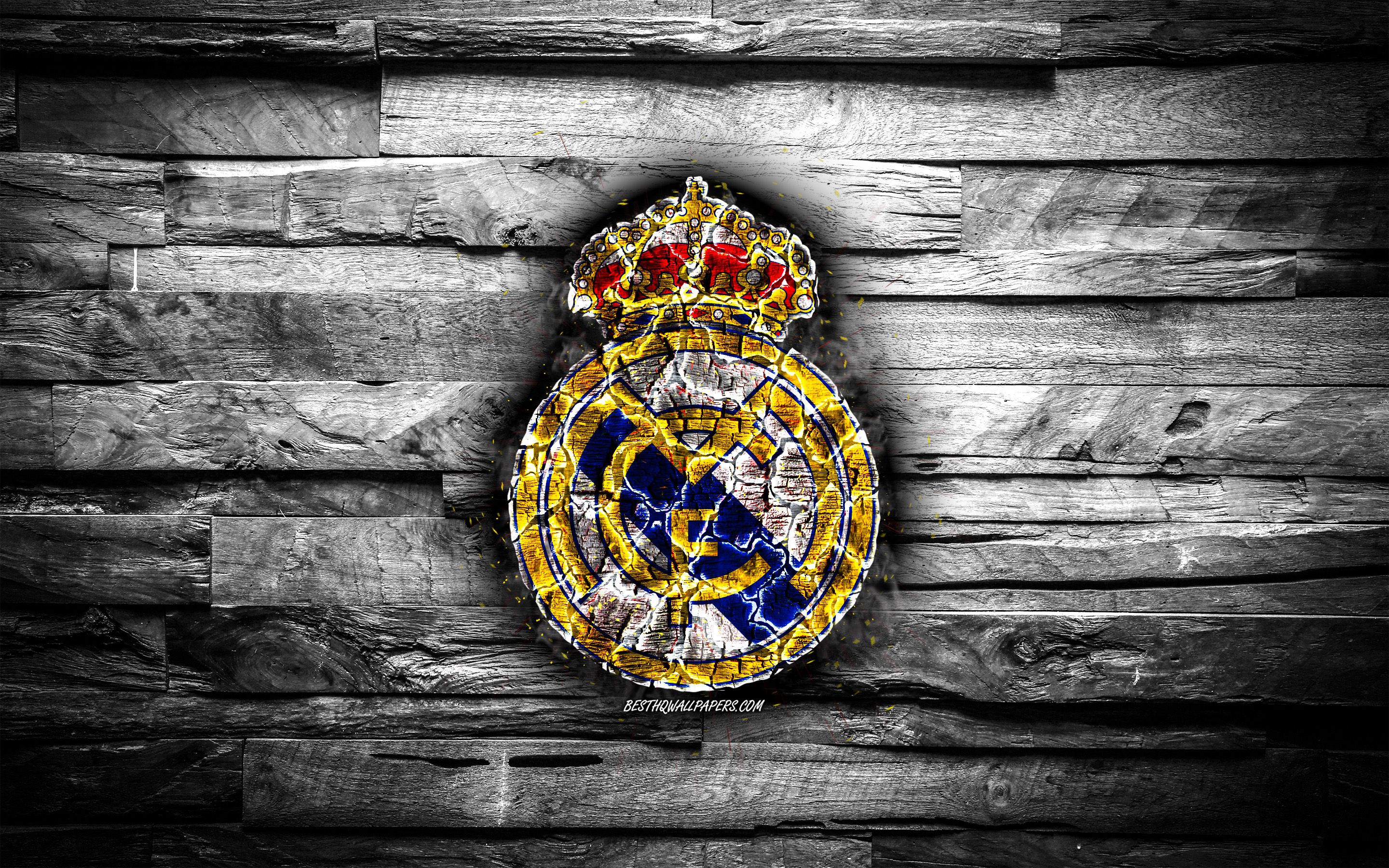 Download wallpaper Real Madrid CF, burning logo, Galacticos, La