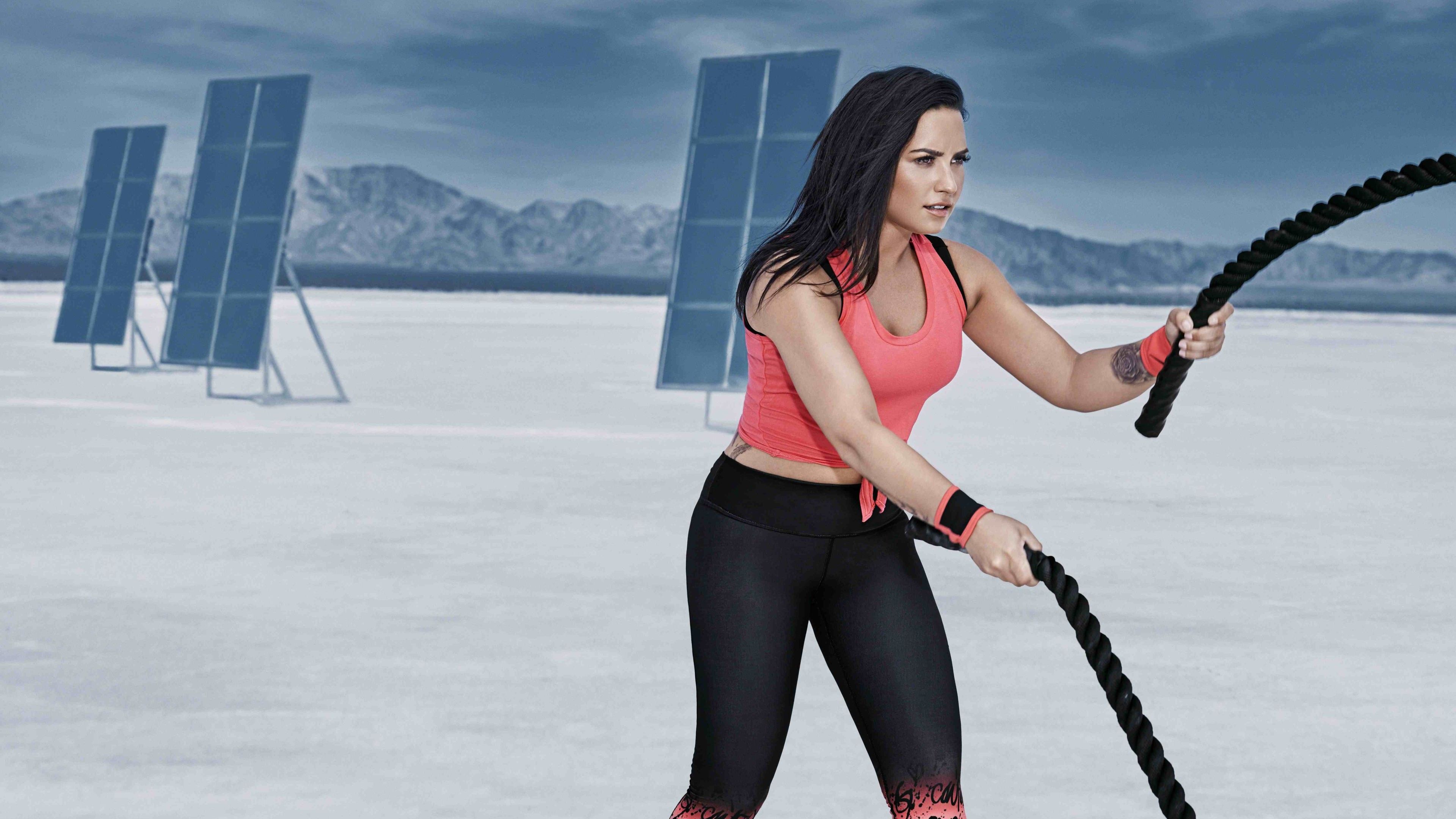 Wallpaper Demi Lovato, Battle Rope Workout, 4K, Celebrities