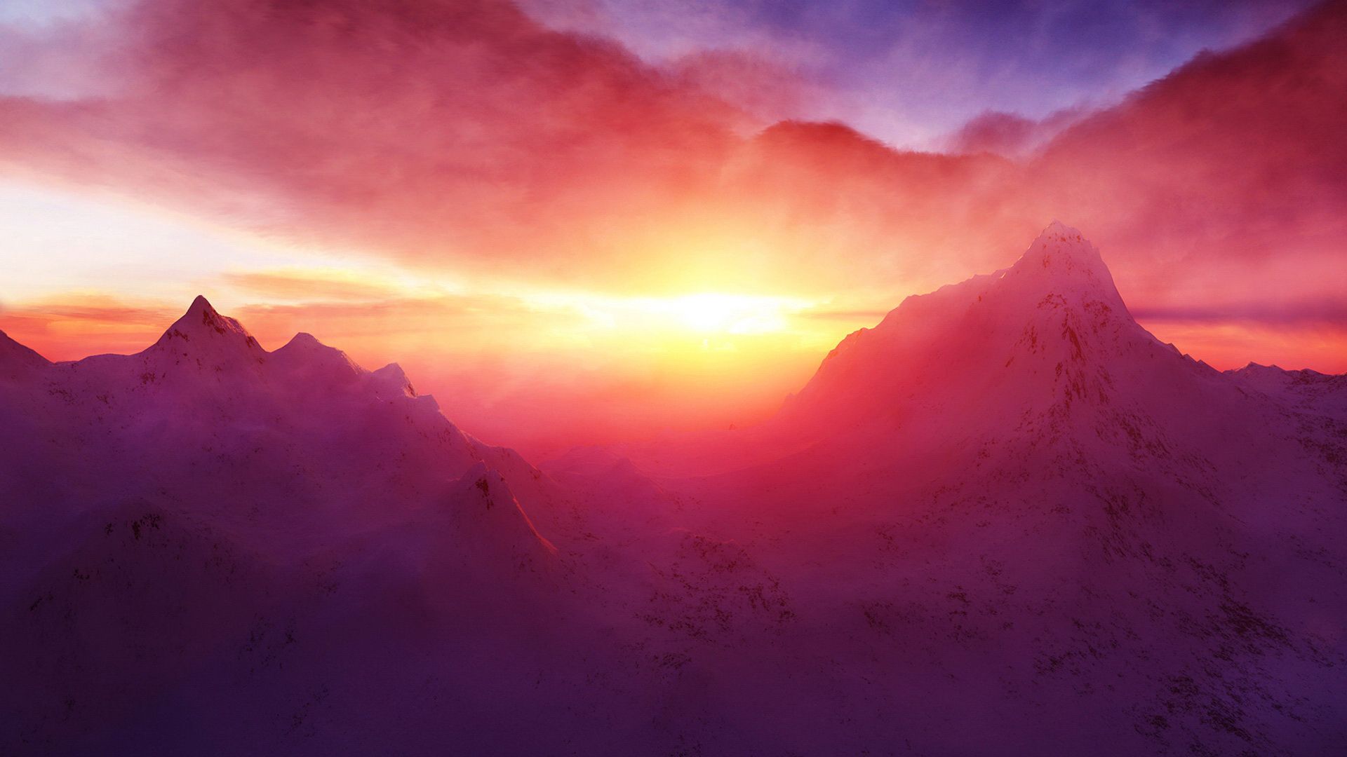 Sunset Desktop. Snow and sunset x 1080