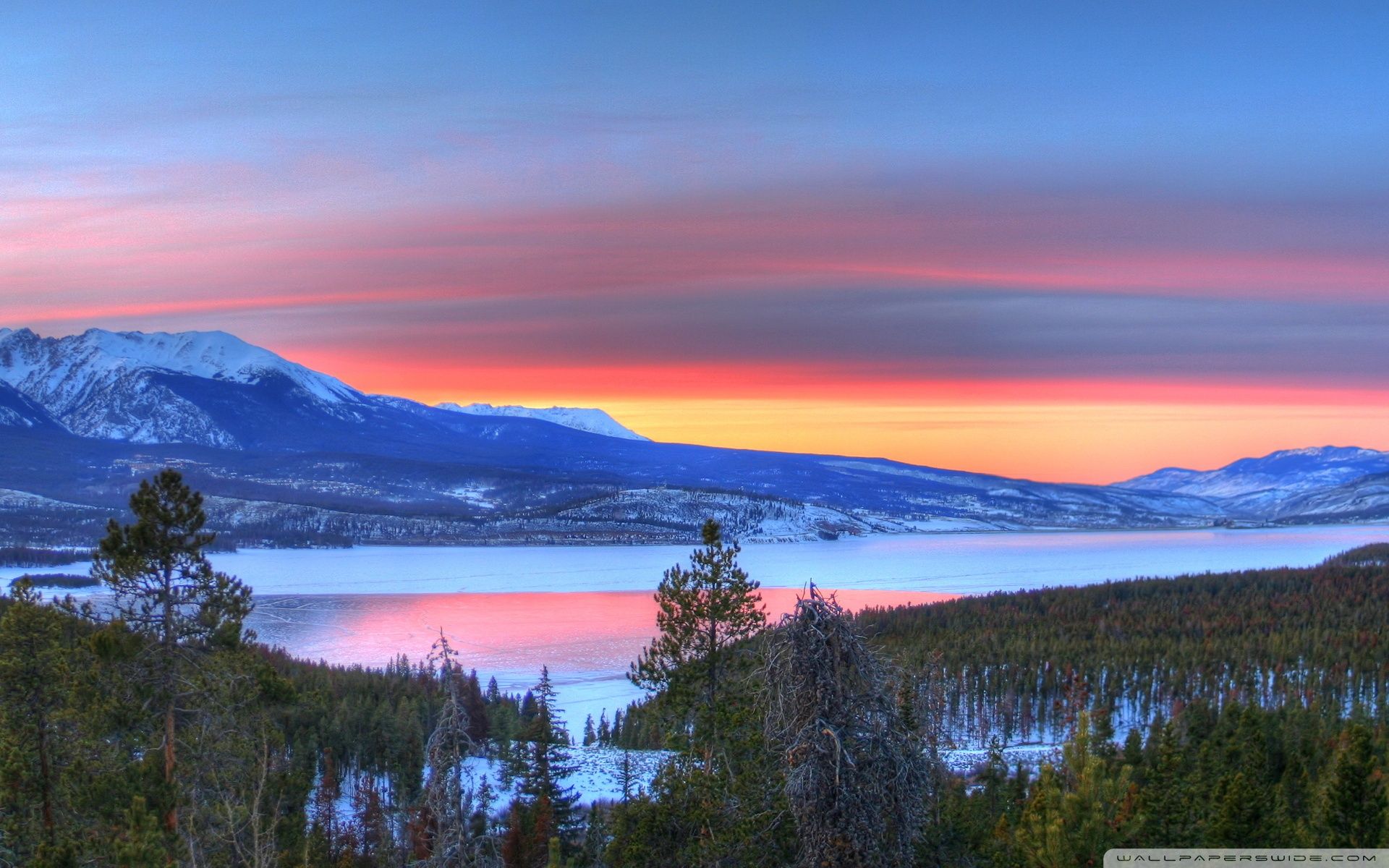 Mountain Lake Sunset Nature Ultra HD Desktop Background Wallpaper