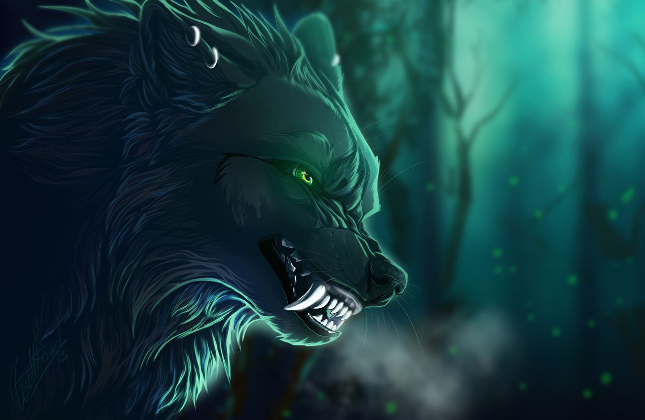 Wallpaper Wolves angry Animals Painting Art